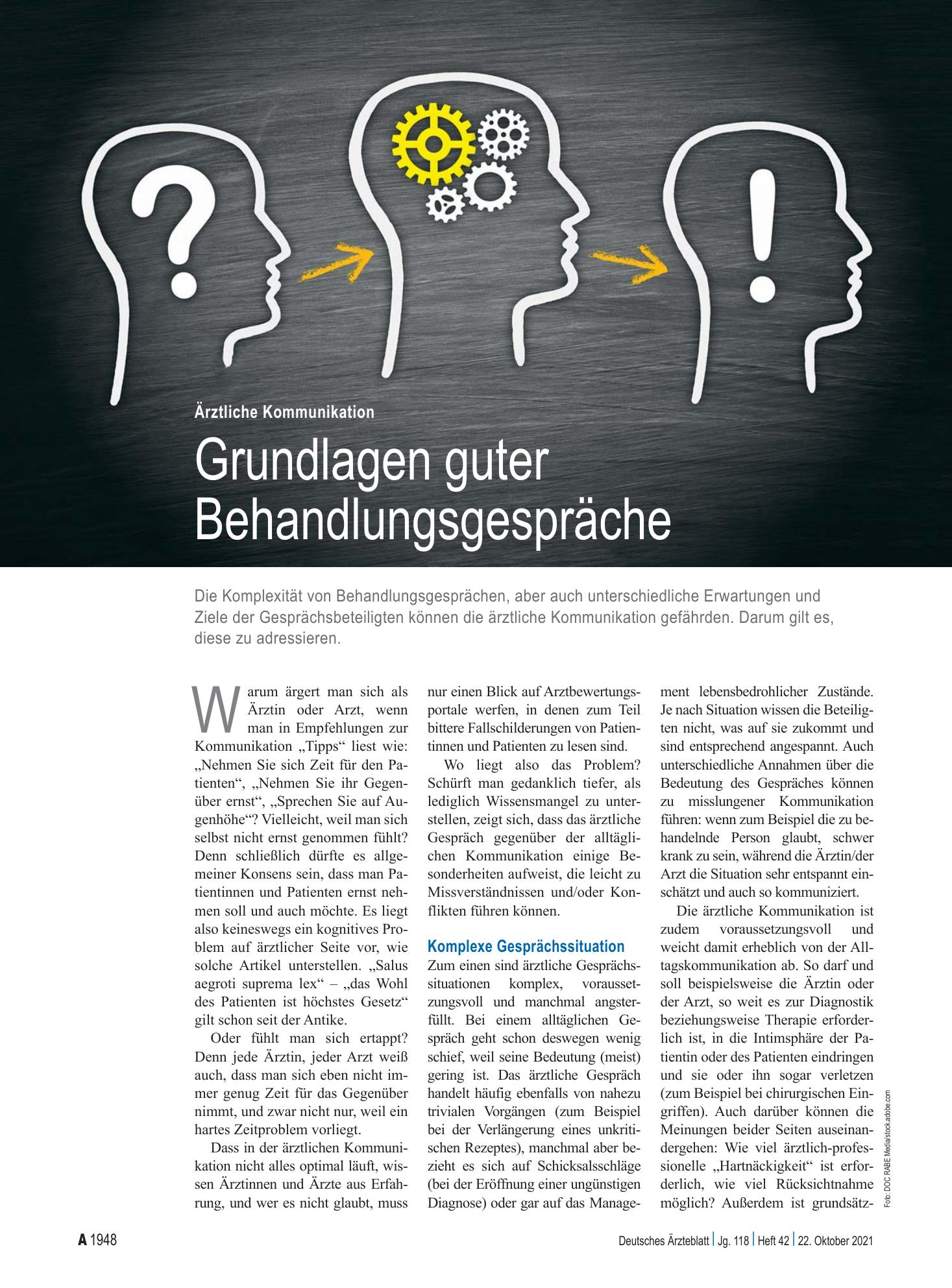 Vorschauseite 1: Ärztliche Kommunikation: Grundlagen guter Behandlungsgespräche – Deutsches Ärzteblatt