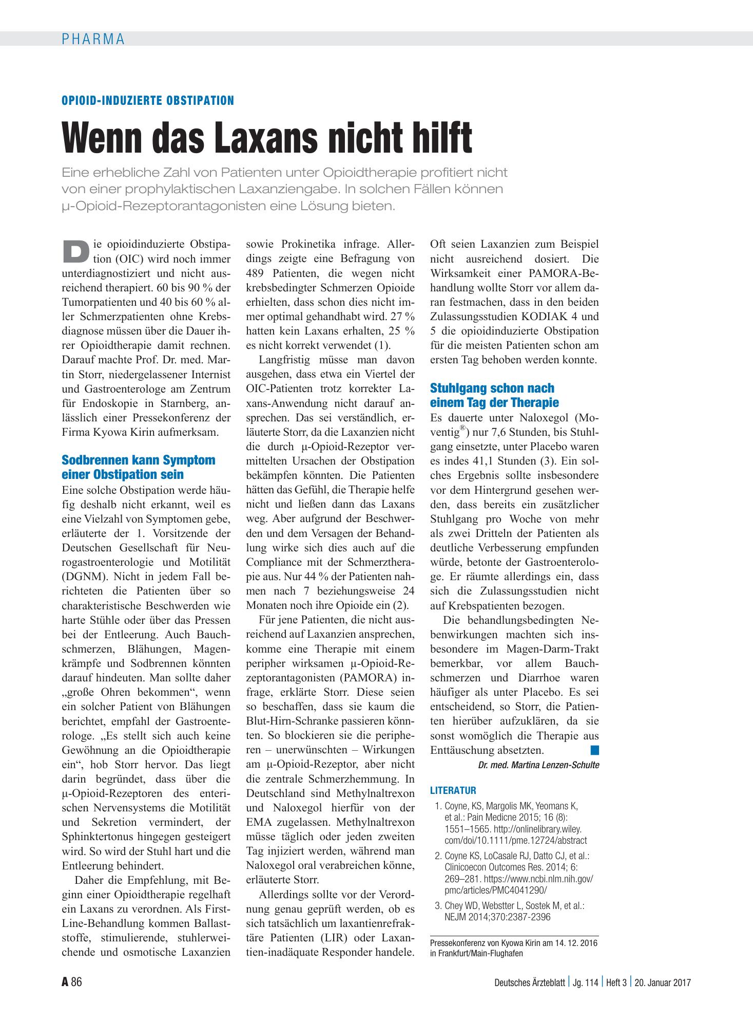 Vorschauseite 1: Opioid-induzierte Obstipation: Wenn das Laxans nicht hilft – Deutsches Ärzteblatt