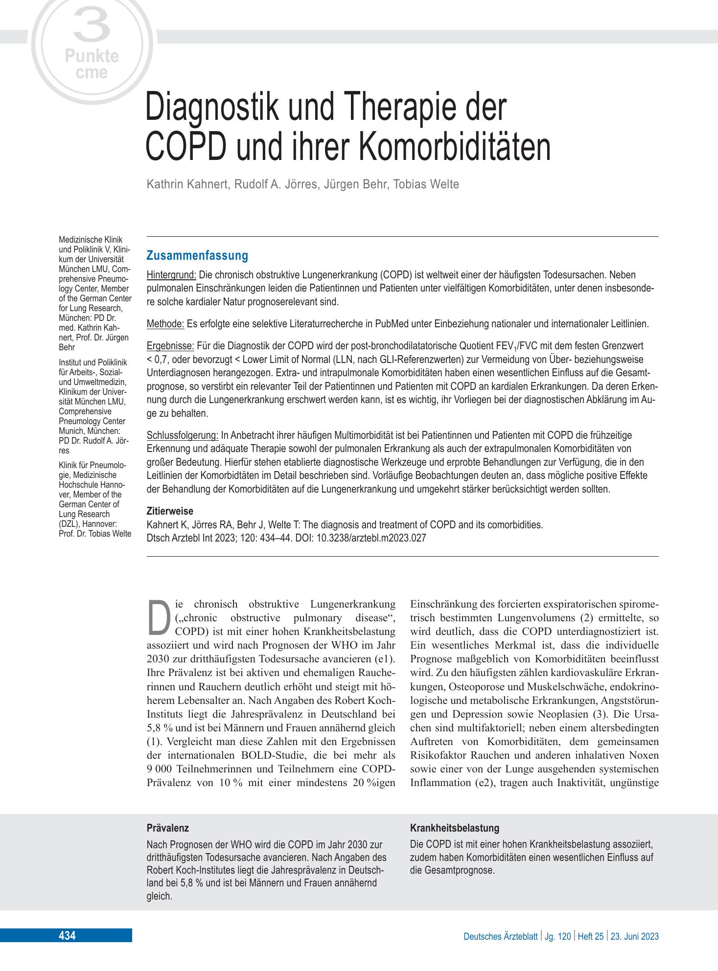 Vorschauseite 1: Diagnostik und Therapie der COPD und ihrer Komorbiditäten – Deutsches Ärzteblatt