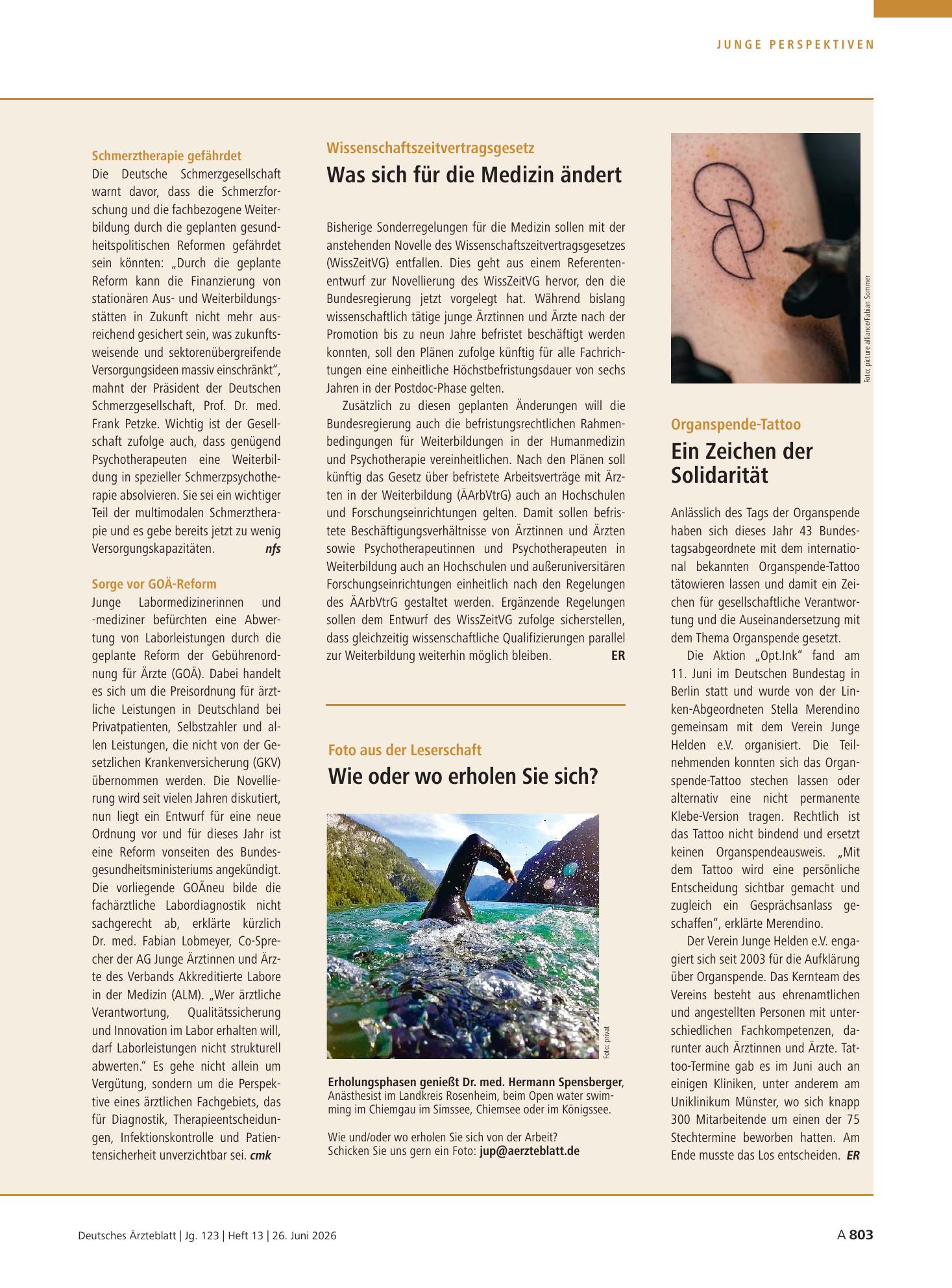 Vorschauseite 1: Organspende-Tattoo: Ein Zeichen der Solidarität – Deutsches Ärzteblatt