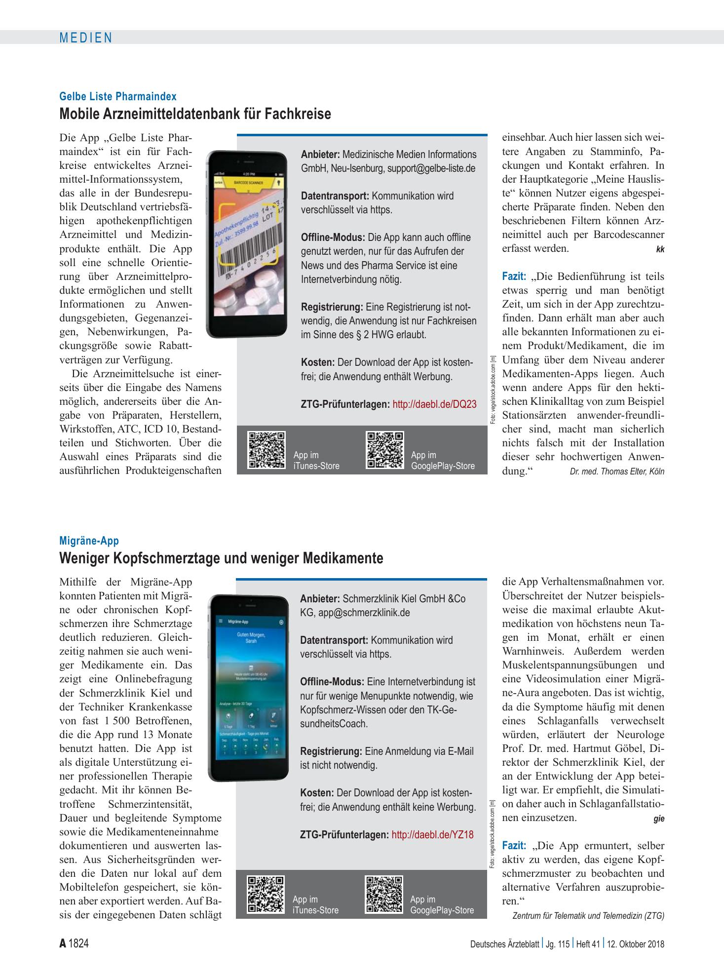 Vorschauseite 1: Migräne-App: Weniger Kopfschmerztage und weniger Medikamente – Deutsches Ärzteblatt