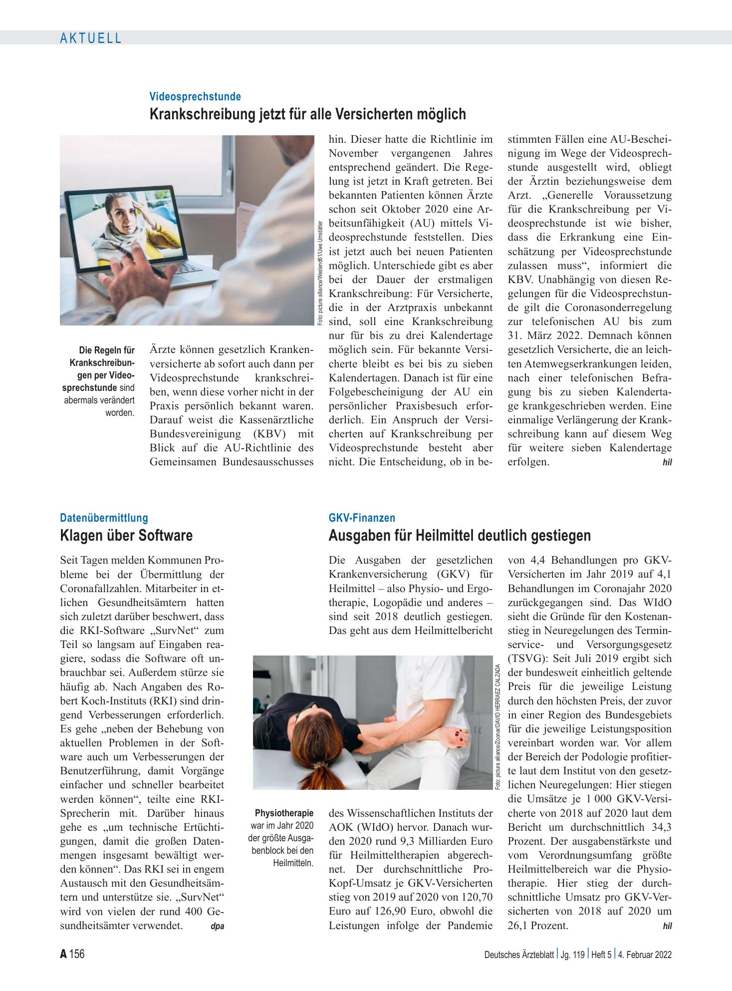 Vorschauseite 1: Datenübermittlung: Klagen über Software – Deutsches Ärzteblatt