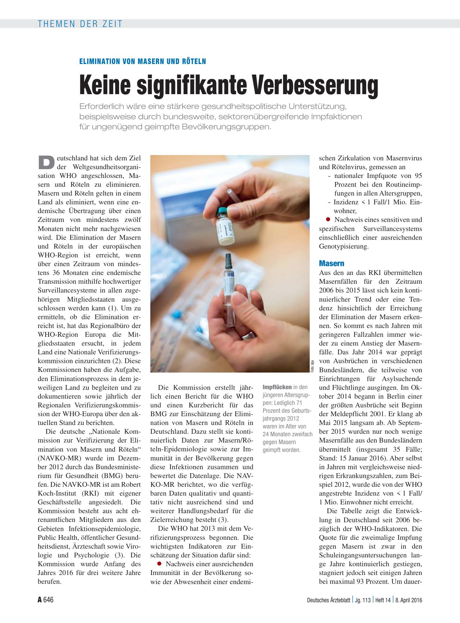 Vorschauseite 1: Elimination von Masern und Röteln: Keine signifikante Verbesserung – Deutsches Ärzteblatt