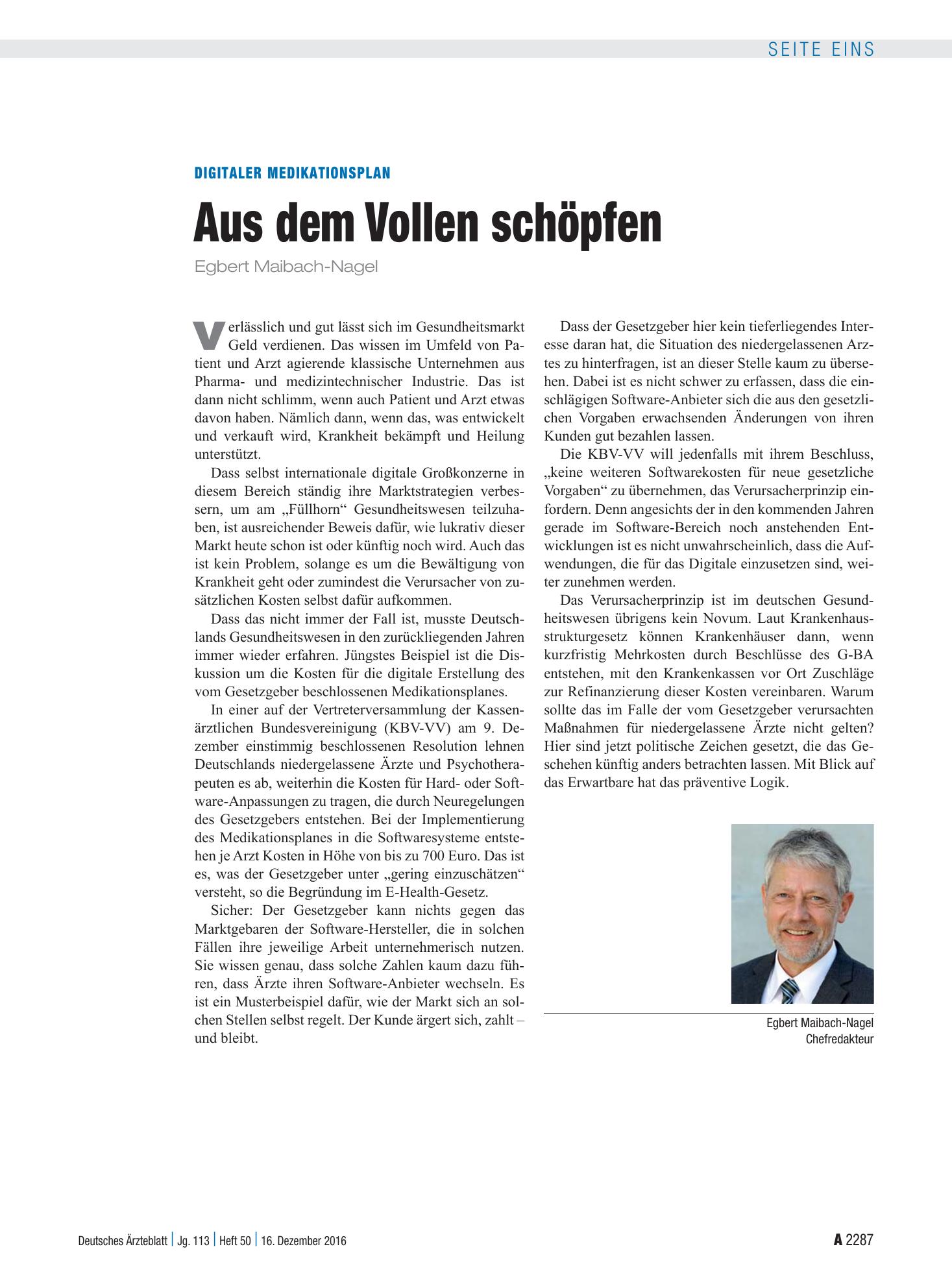 Vorschauseite 1: Digitaler Medikationsplan: Aus dem Vollen schöpfen – Deutsches Ärzteblatt