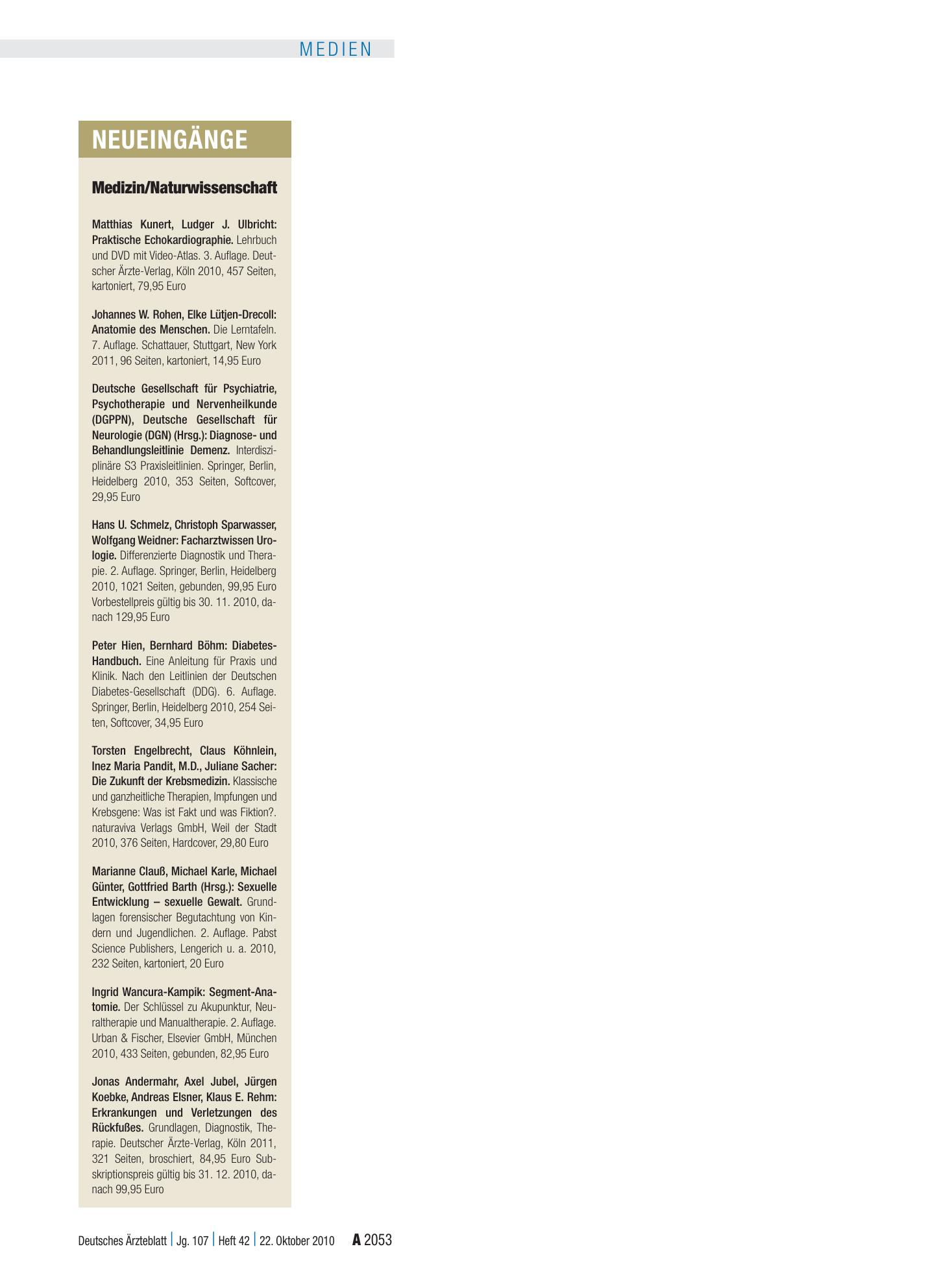 Vorschauseite 1: Neueingänge – Deutsches Ärzteblatt