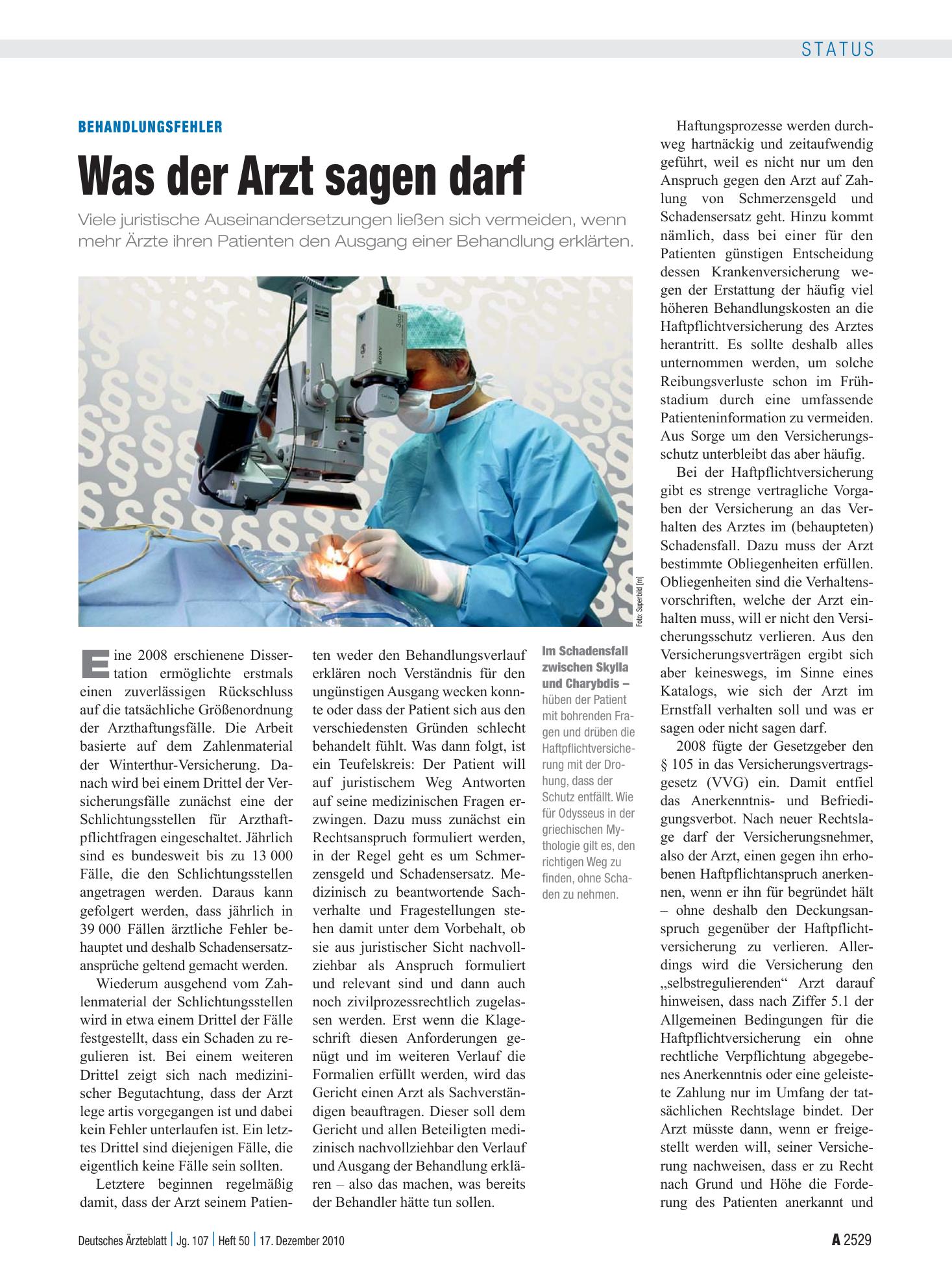 Vorschauseite 1: Behandlungsfehler: Was der Arzt sagen darf – Deutsches Ärzteblatt