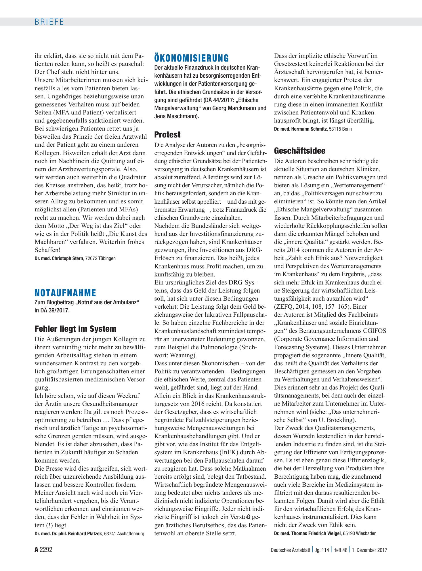 Vorschauseite 1: Ökonomisierung: Protest – Deutsches Ärzteblatt