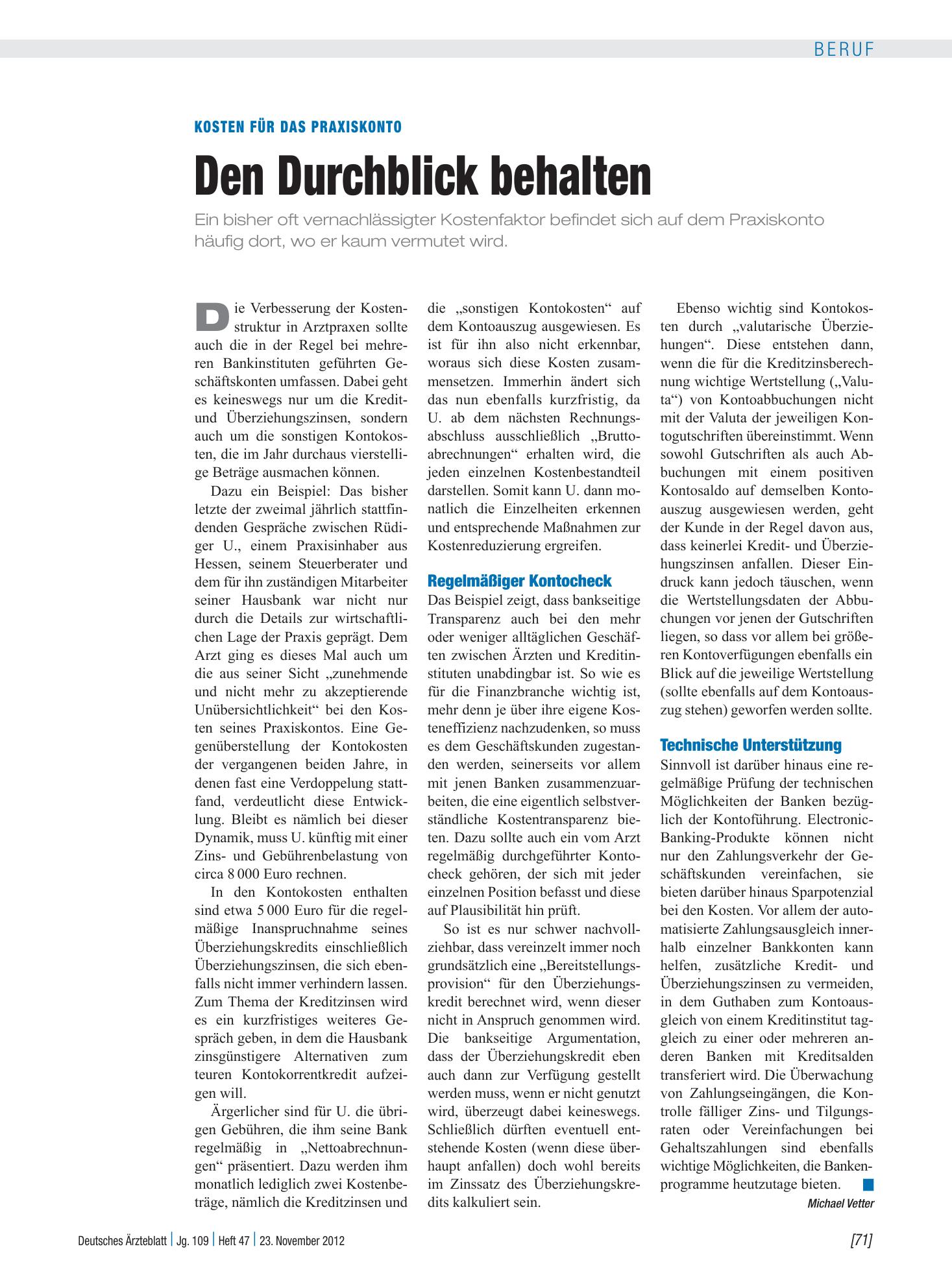 Vorschauseite 1: Kosten für das Praxiskonto: Den Durchblick behalten – Deutsches Ärzteblatt