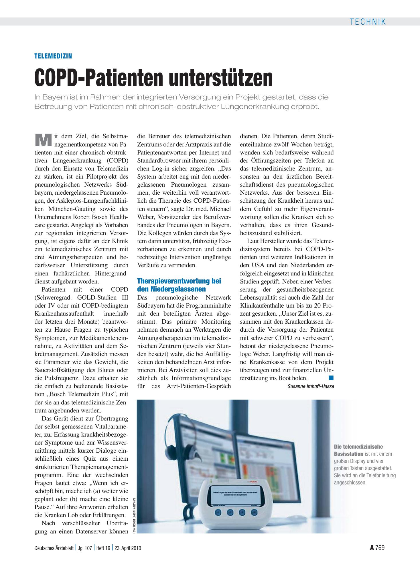 Vorschauseite 1: Telemedizin: COPD-Patienten unterstützen – Deutsches Ärzteblatt