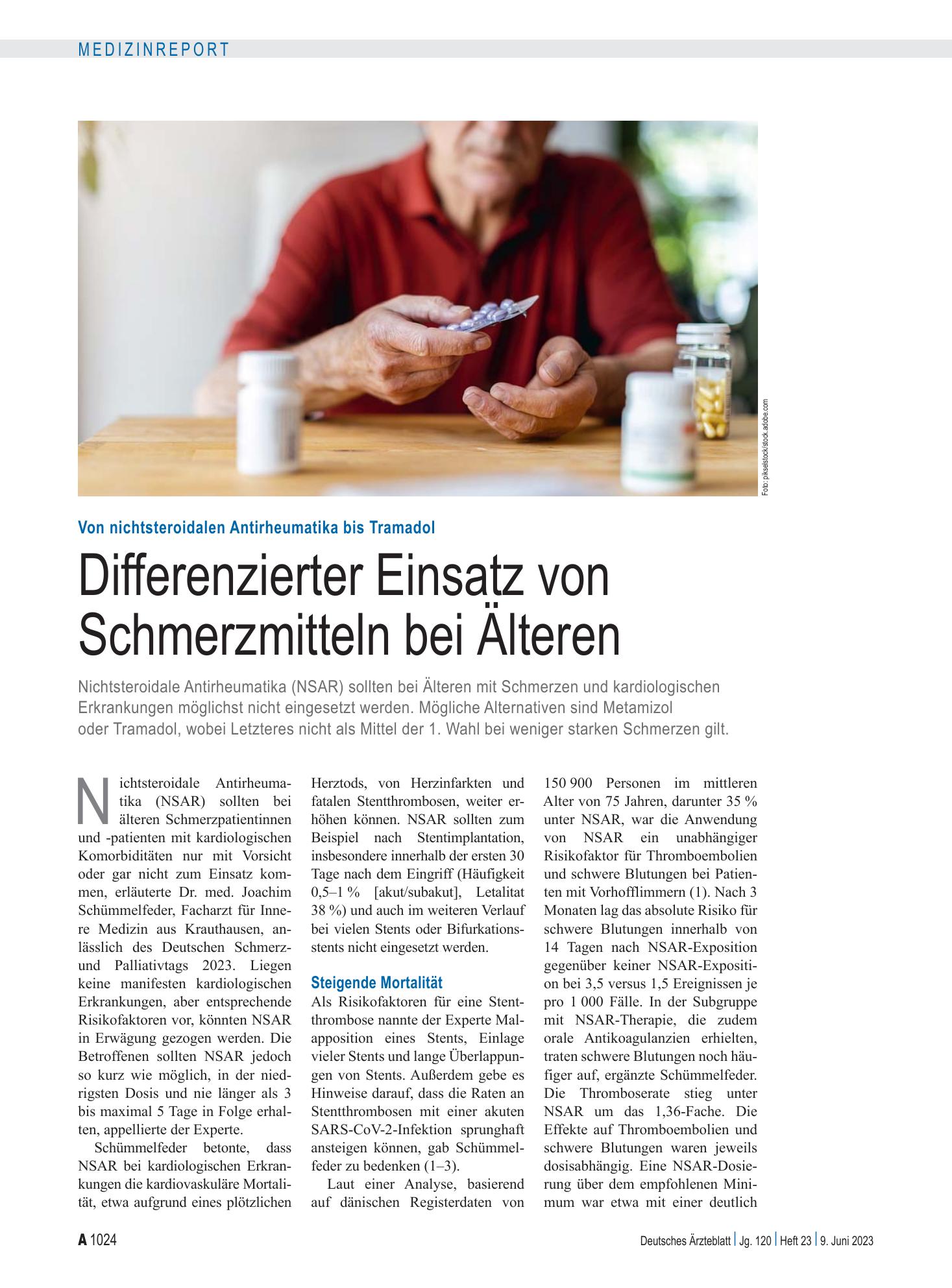 Vorschauseite 1: Von nichtsteroidalen Antirheumatika bis Tramadol: Differenzierter Einsatz von Schmerzmitteln bei Älteren – Deutsches Ärzteblatt