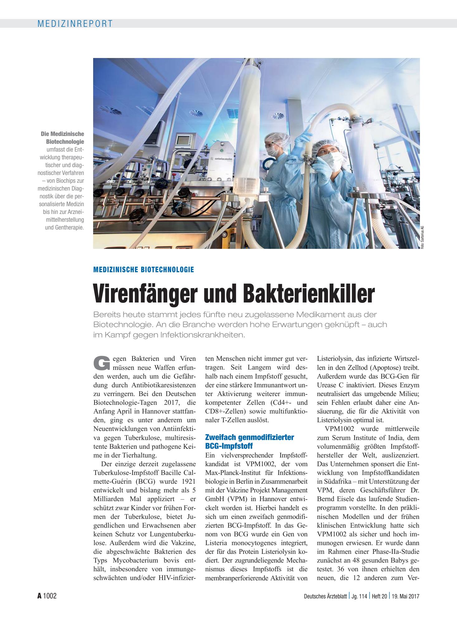 Vorschauseite 1: Medizinische Biotechnologie: Virenfänger und Bakterienkiller – Deutsches Ärzteblatt