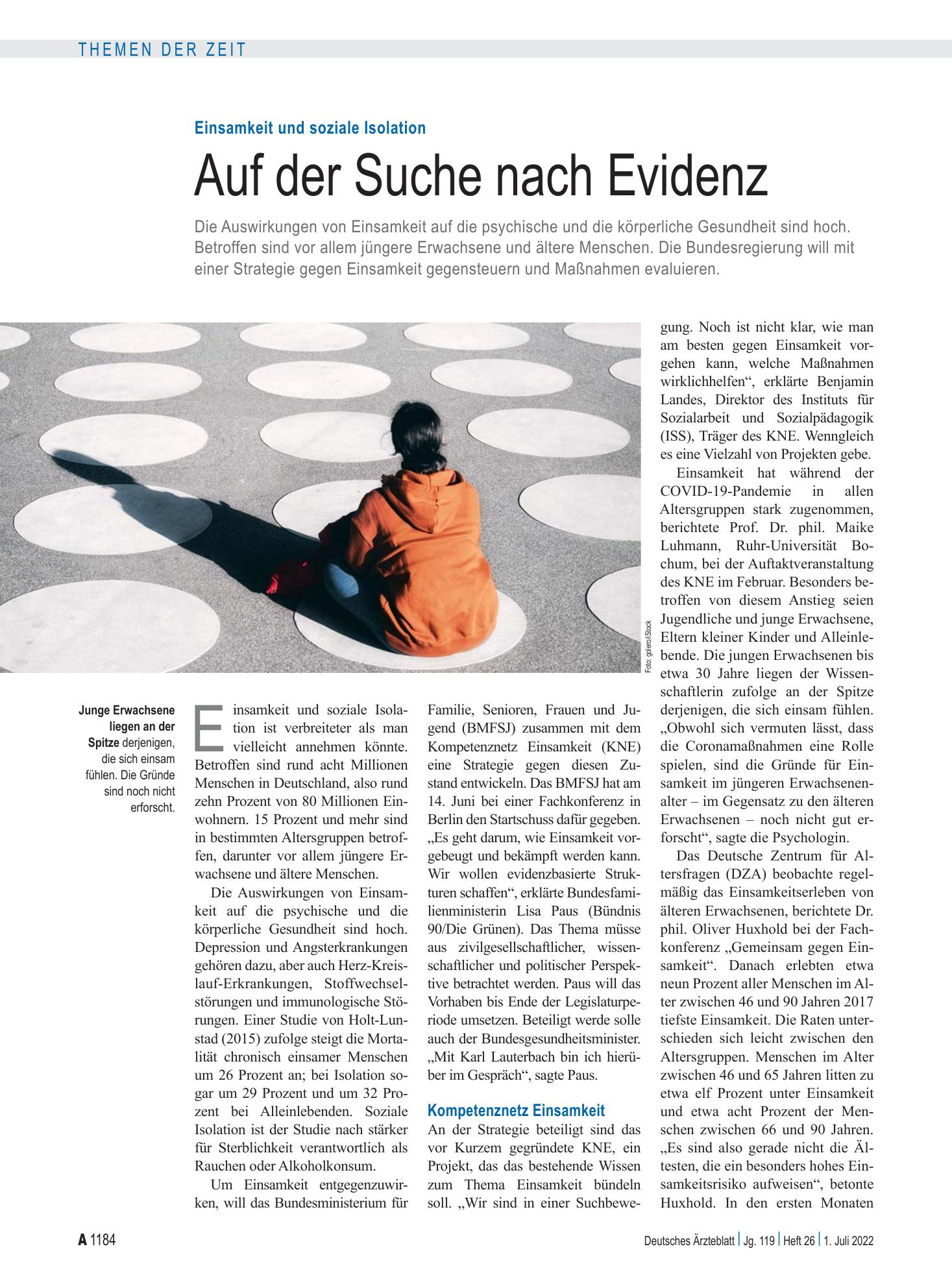 Vorschauseite 1: Einsamkeit und soziale Isolation: Auf der Suche nach Evidenz – Deutsches Ärzteblatt