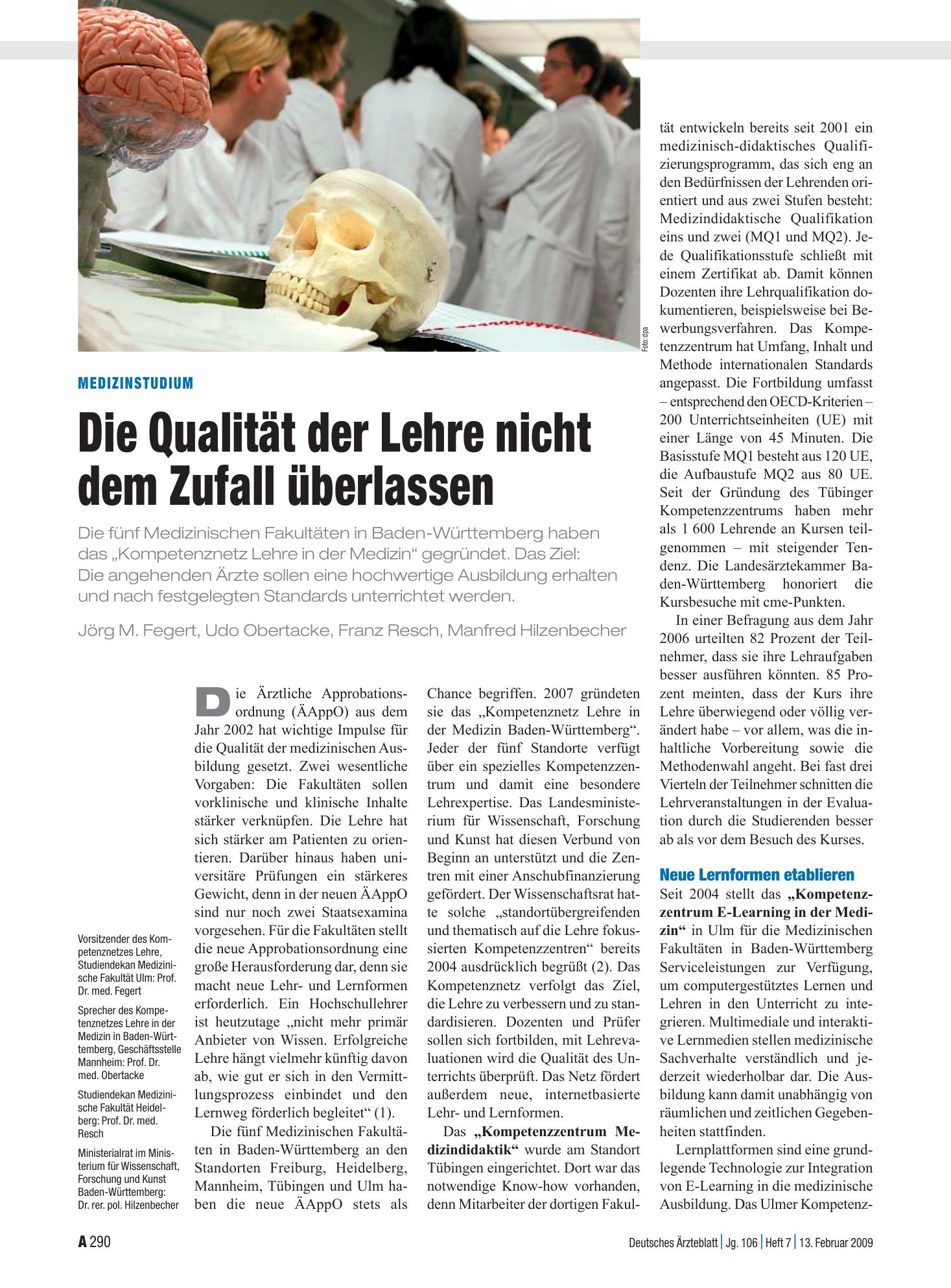 Vorschauseite 1: Medizinstudium: Die Qualität der Lehre nicht dem Zufall überlassen – Deutsches Ärzteblatt