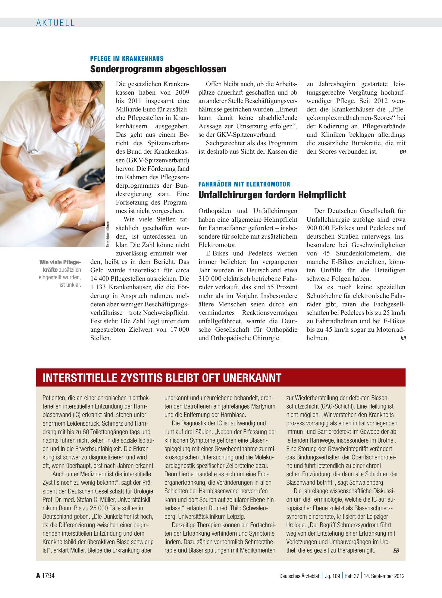 Vorschauseite 1: Pflege im Krankenhaus: Sonderprogramm abgeschlossen – Deutsches Ärzteblatt