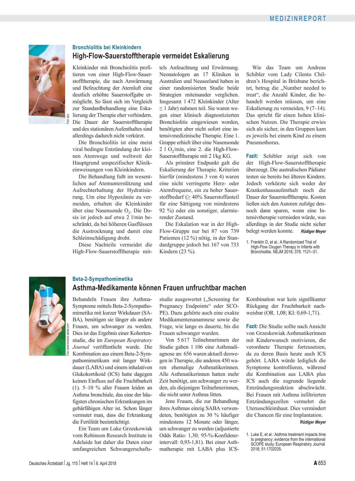 Vorschauseite 1: Beta-2-Sympathomimetika: Asthma-Medikamente können Frauen unfruchtbar machen – Deutsches Ärzteblatt