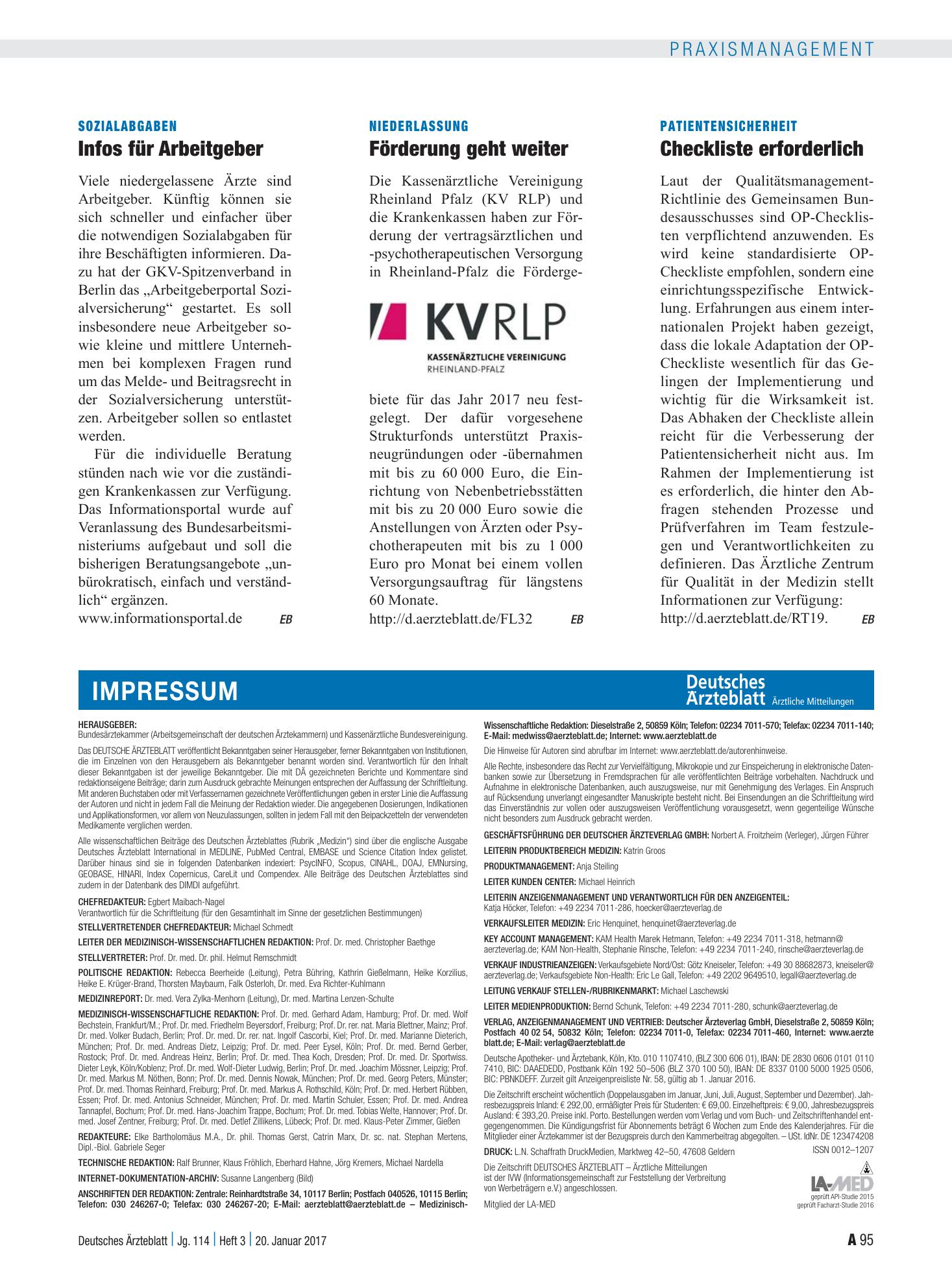 Vorschauseite 1: Patientensicherheit: Checkliste erforderlich – Deutsches Ärzteblatt