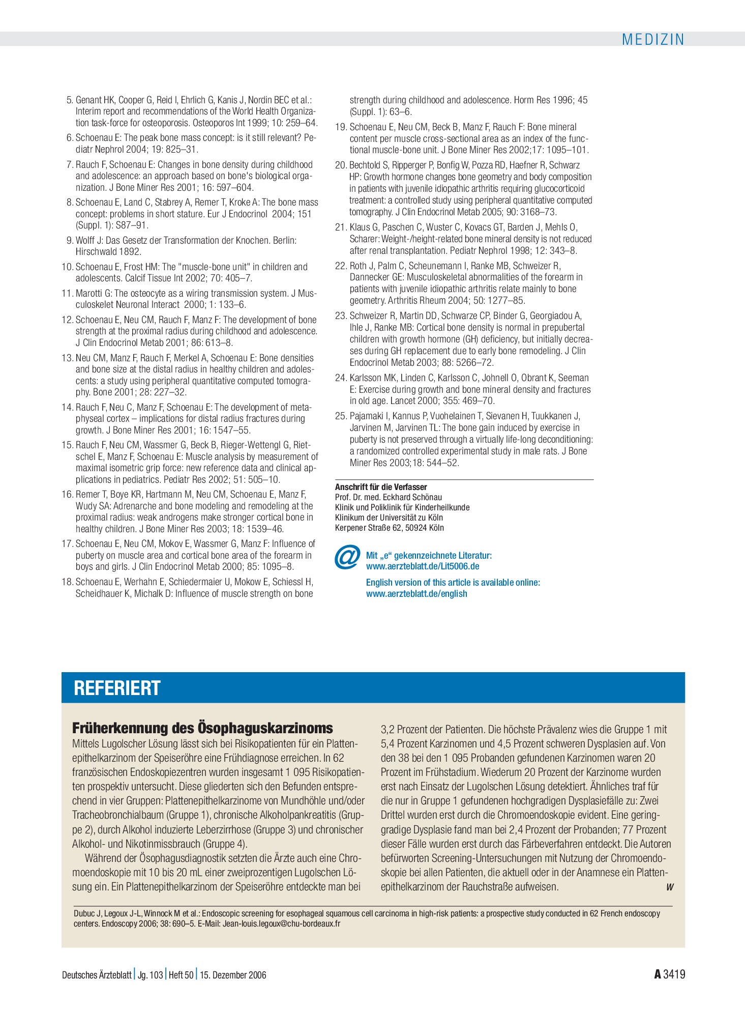 Vorschauseite 1: Früherkennung des Ösophaguskarzinoms – Deutsches Ärzteblatt
