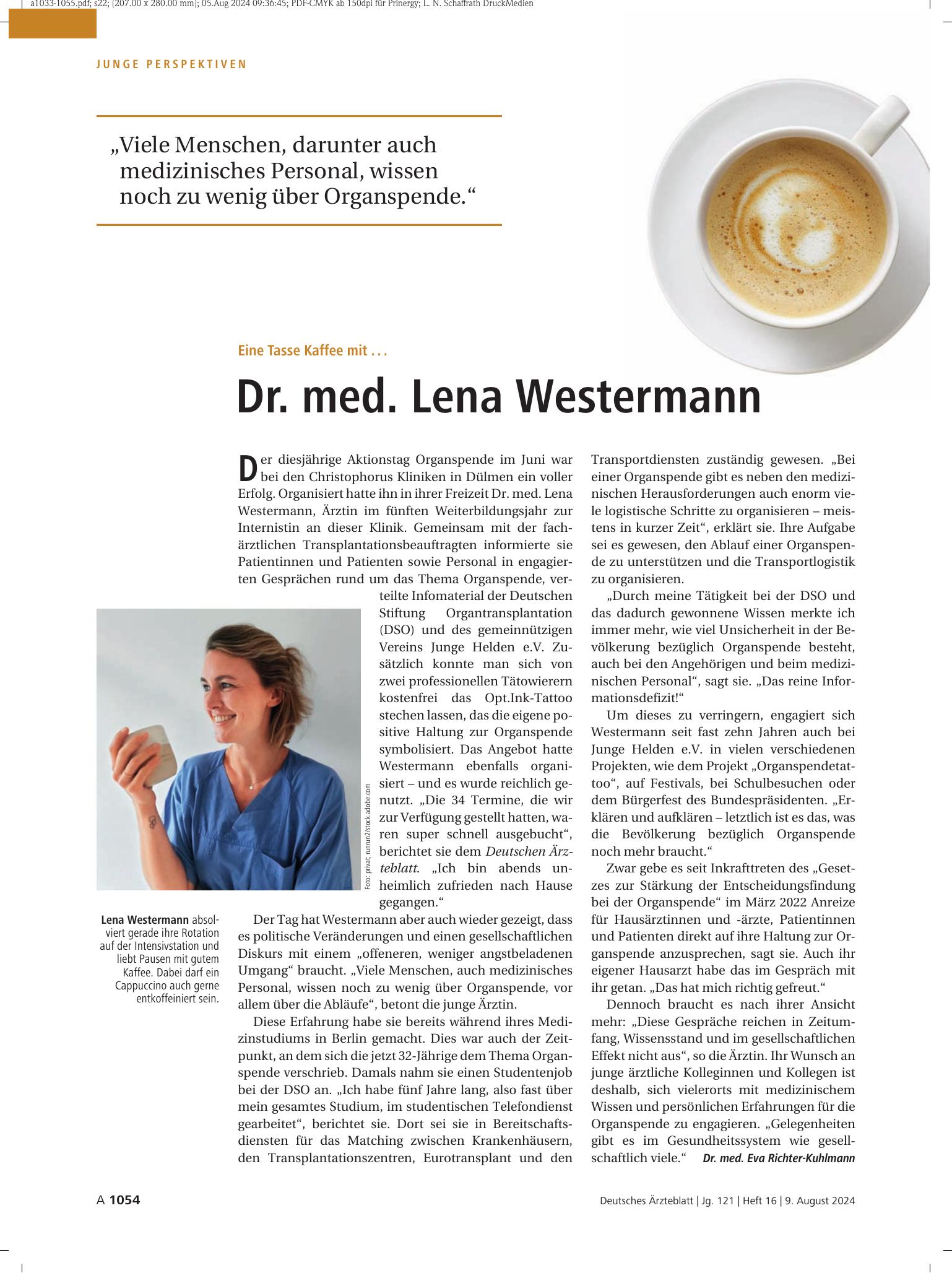 Vorschauseite 1: Eine Tasse Kaffee mit ... Dr. med. Lena Westermann – Deutsches Ärzteblatt