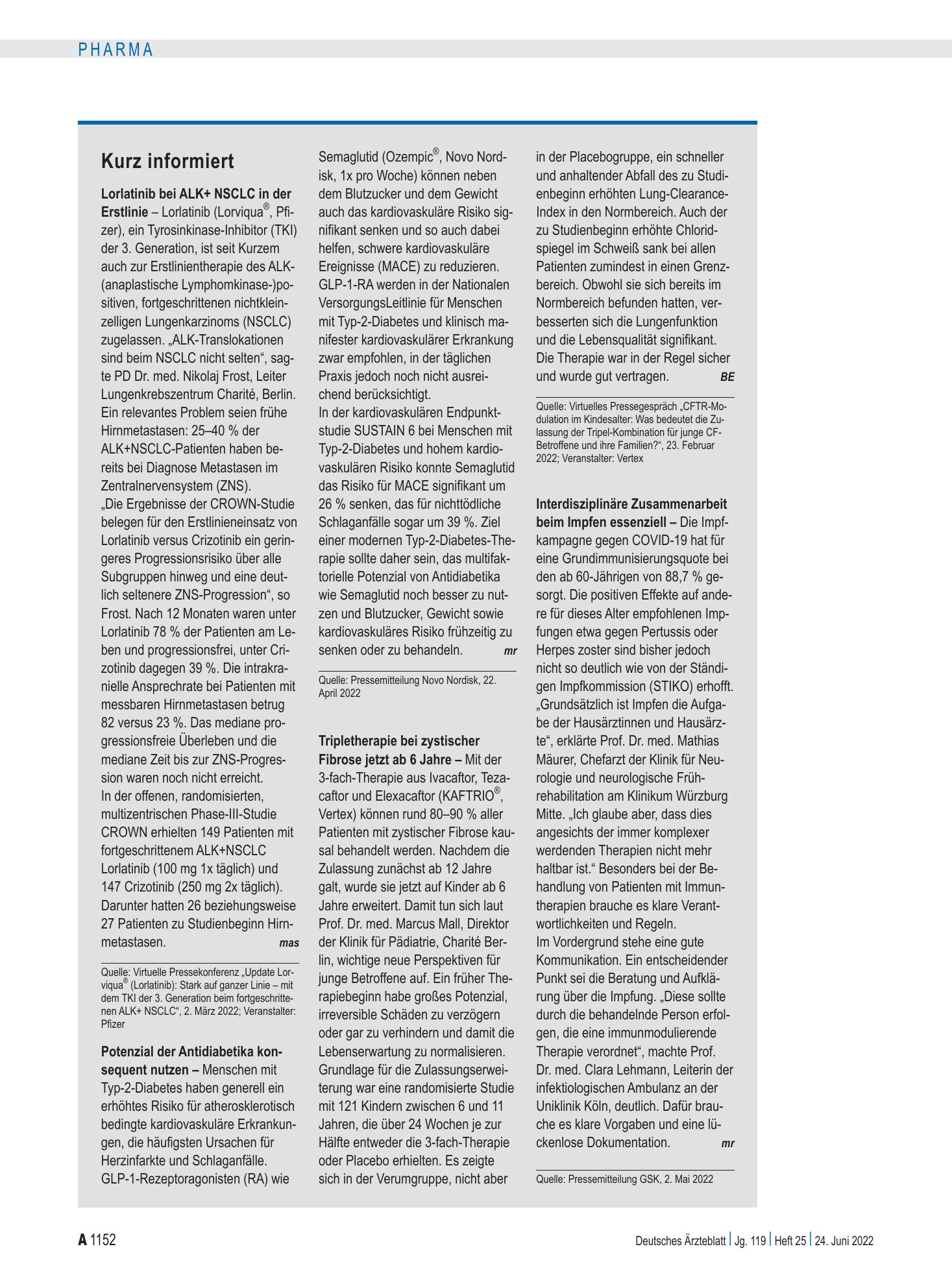 Vorschauseite 1: Kurz informiert – Deutsches Ärzteblatt
