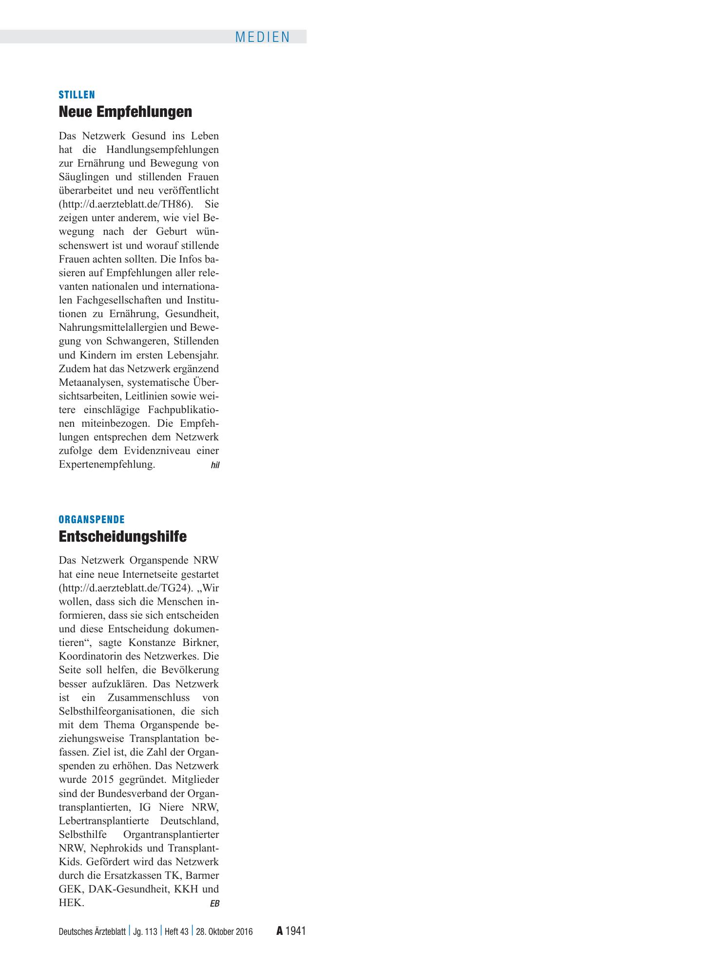 Vorschauseite 1: Organspende: Entscheidungshilfe – Deutsches Ärzteblatt
