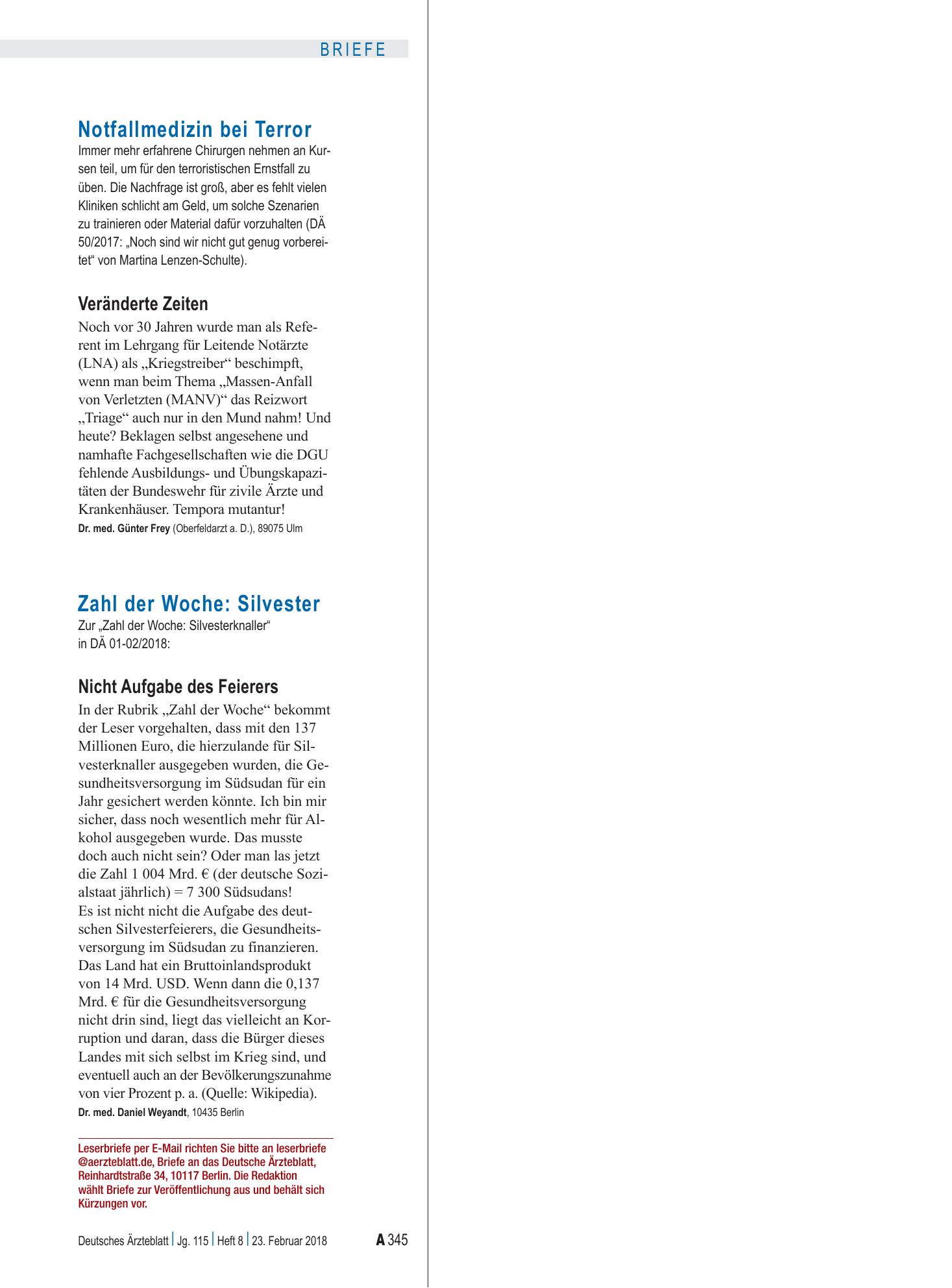 Vorschauseite 1: Notfallmedizin bei Terror: Veränderte Zeiten – Deutsches Ärzteblatt