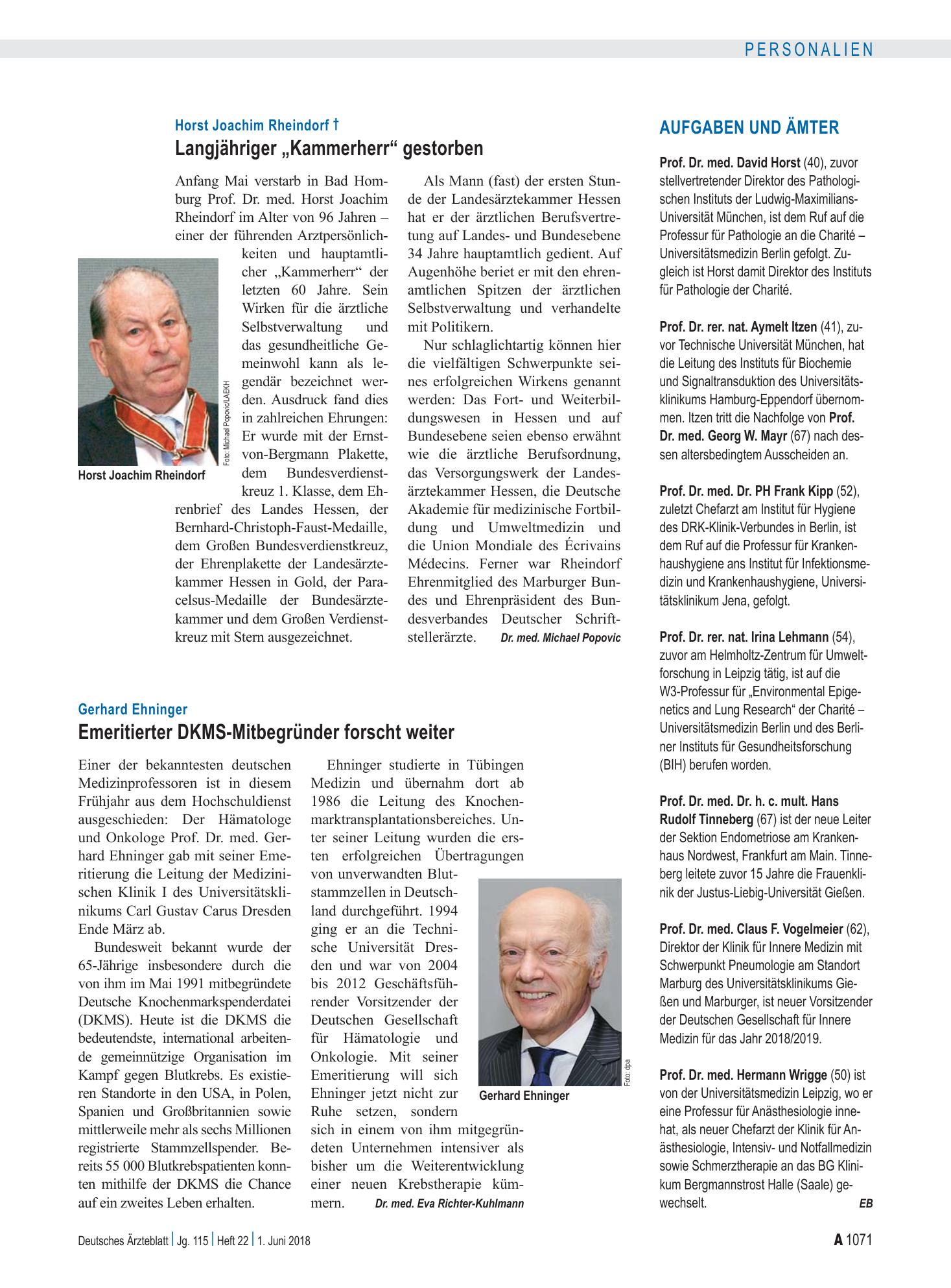 Vorschauseite 1: Aufgaben und Ämter – Deutsches Ärzteblatt
