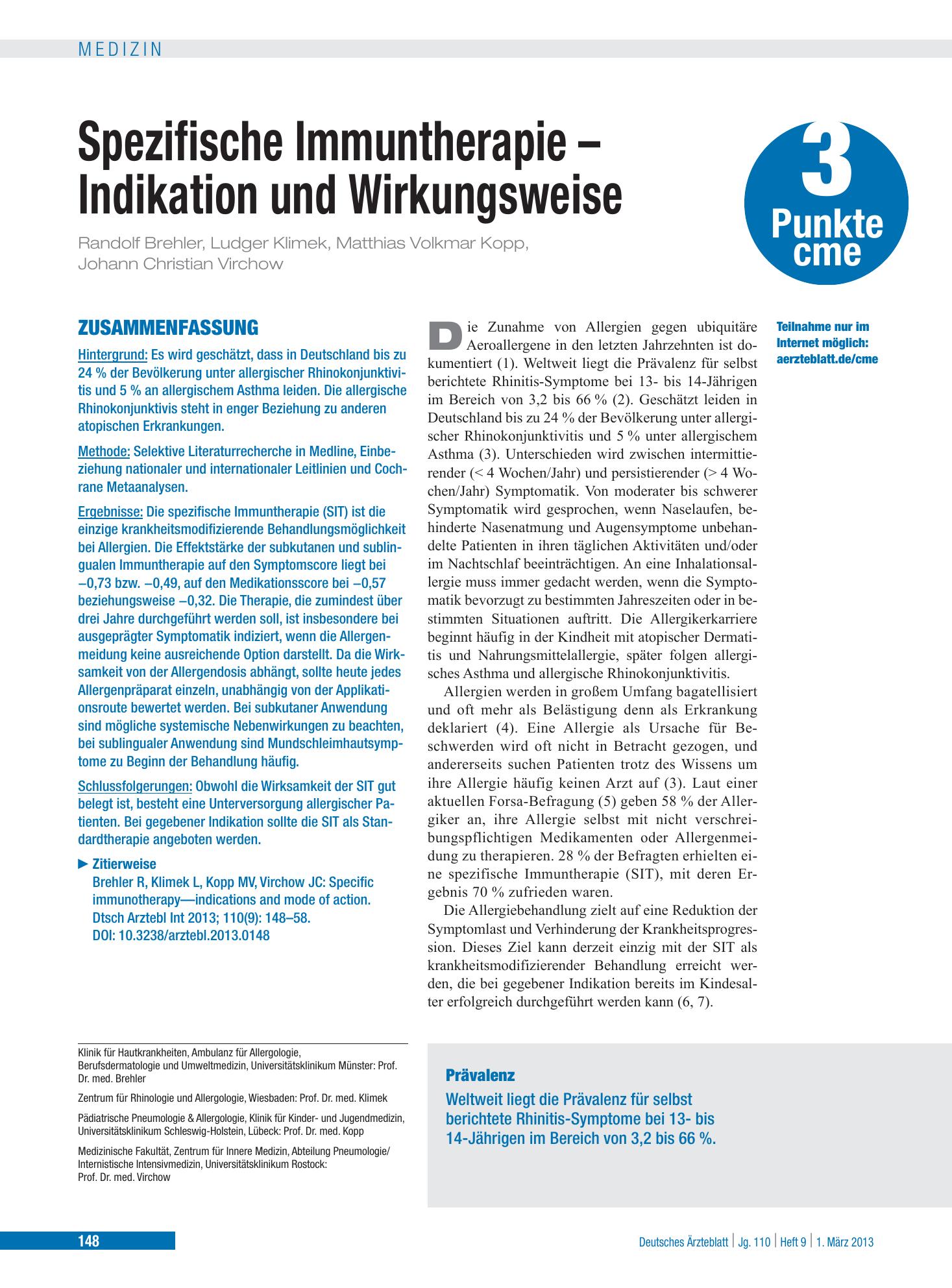Vorschauseite 1: Spezifische Immuntherapie – Indikation und Wirkungsweise – Deutsches Ärzteblatt