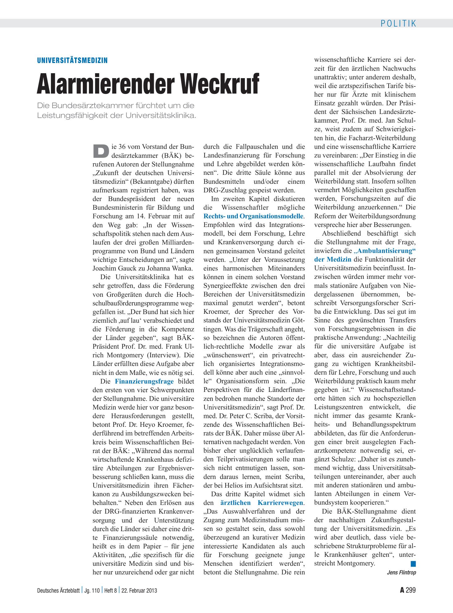 Vorschauseite 1: Universitätsmedizin: Alarmierender Weckruf – Deutsches Ärzteblatt