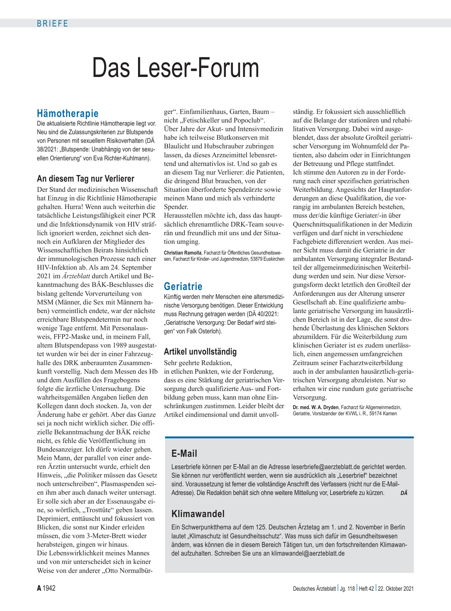 Vorschauseite 1: Klimawandel – Deutsches Ärzteblatt