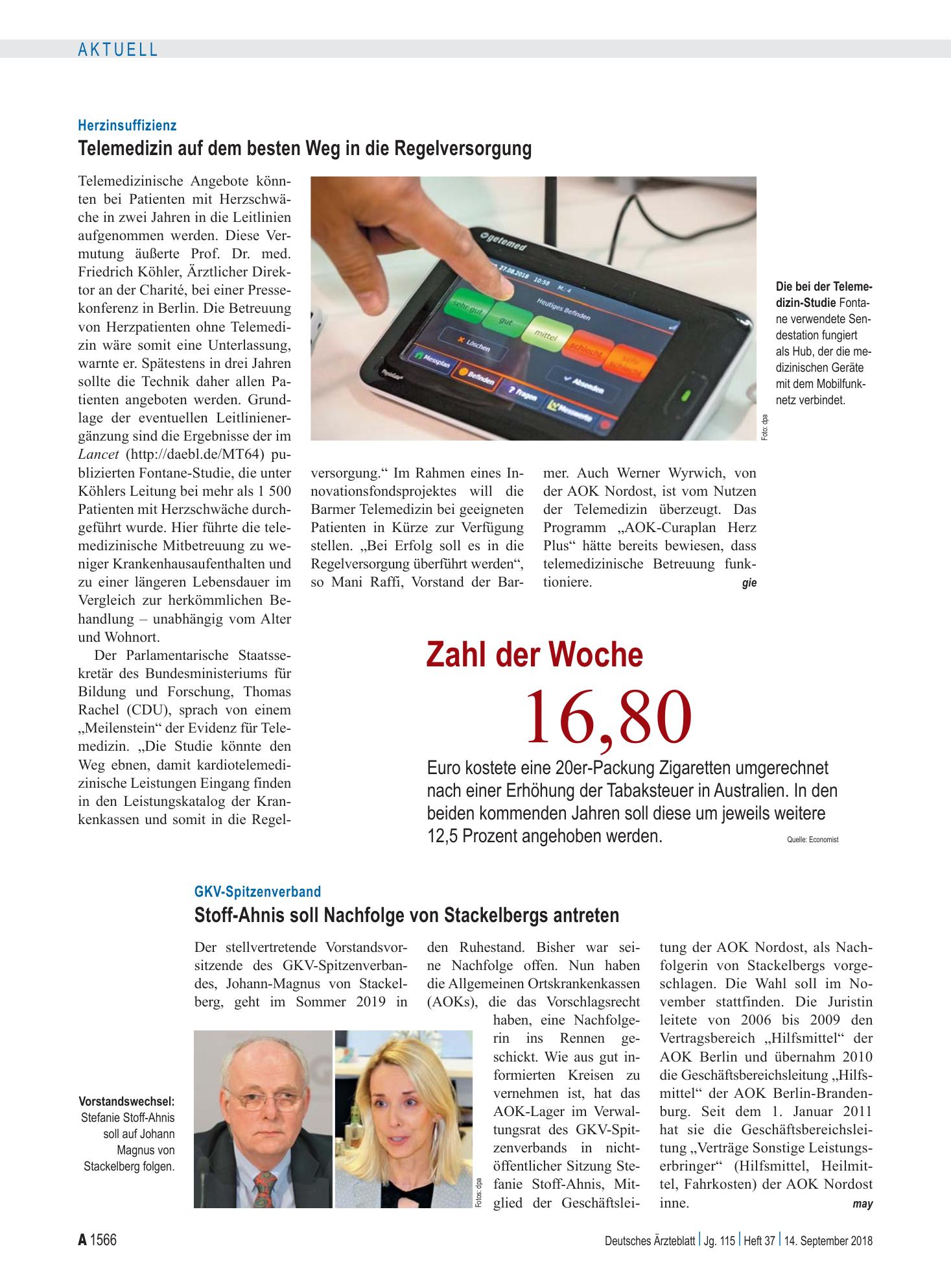 Vorschauseite 1: Zahl der Woche 16,80 – Deutsches Ärzteblatt