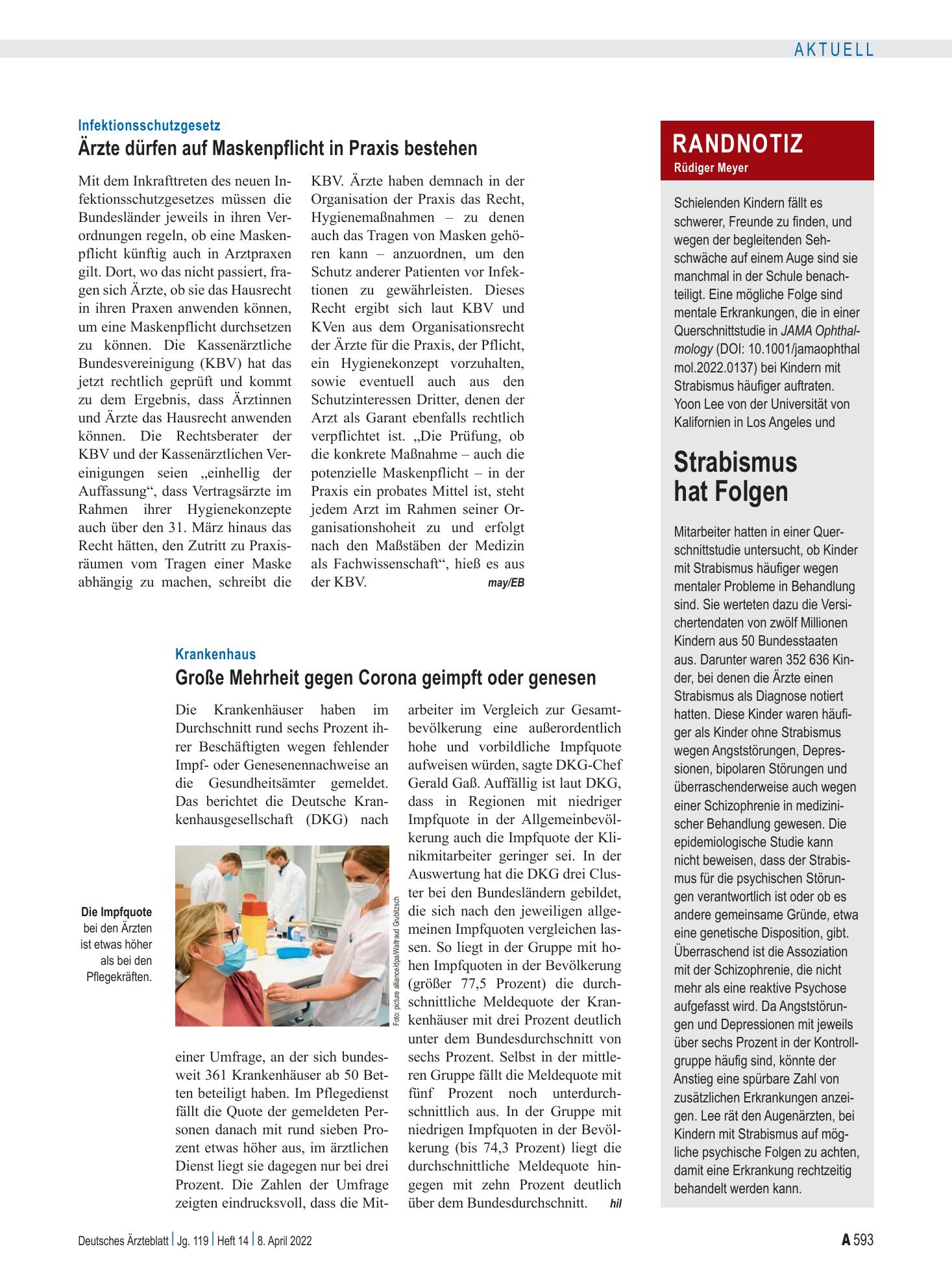 Vorschauseite 1: Randnotiz: Strabismus hat Folgen – Deutsches Ärzteblatt