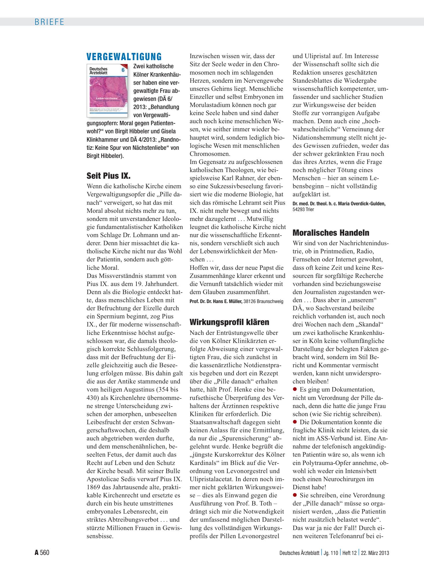 Vorschauseite 1: Vergewaltigung: Seit Pius IX. – Deutsches Ärzteblatt