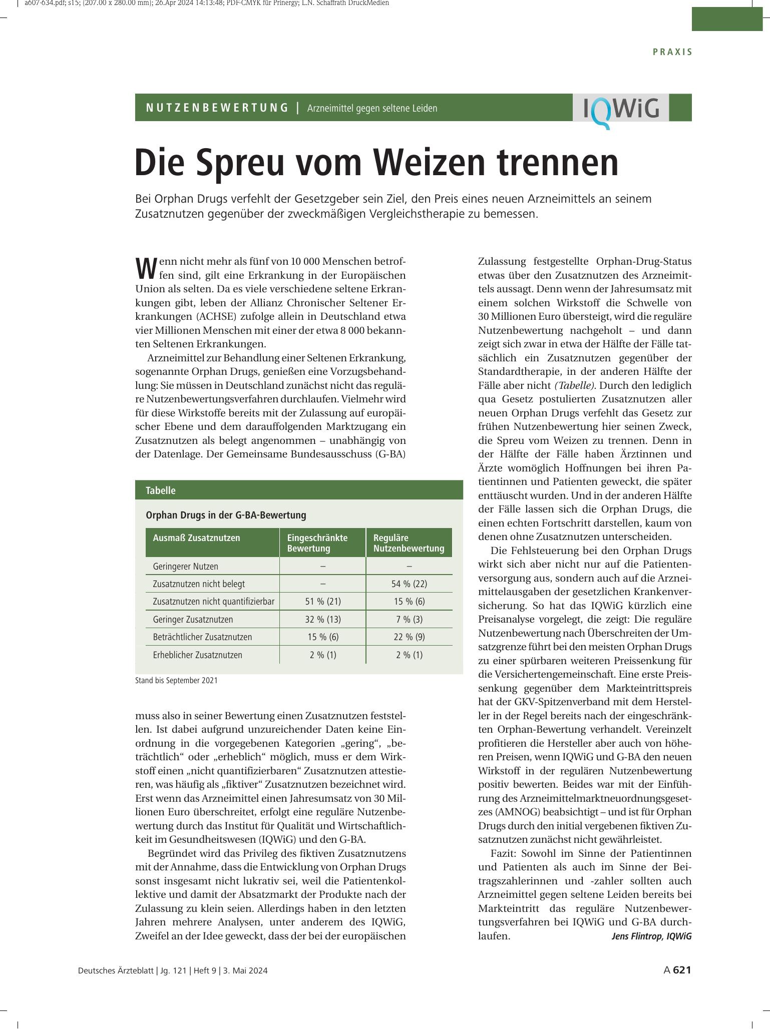 Vorschauseite 1: Arzneimittel gegen seltene Leiden: Die Spreu vom Weizen trennen – Deutsches Ärzteblatt