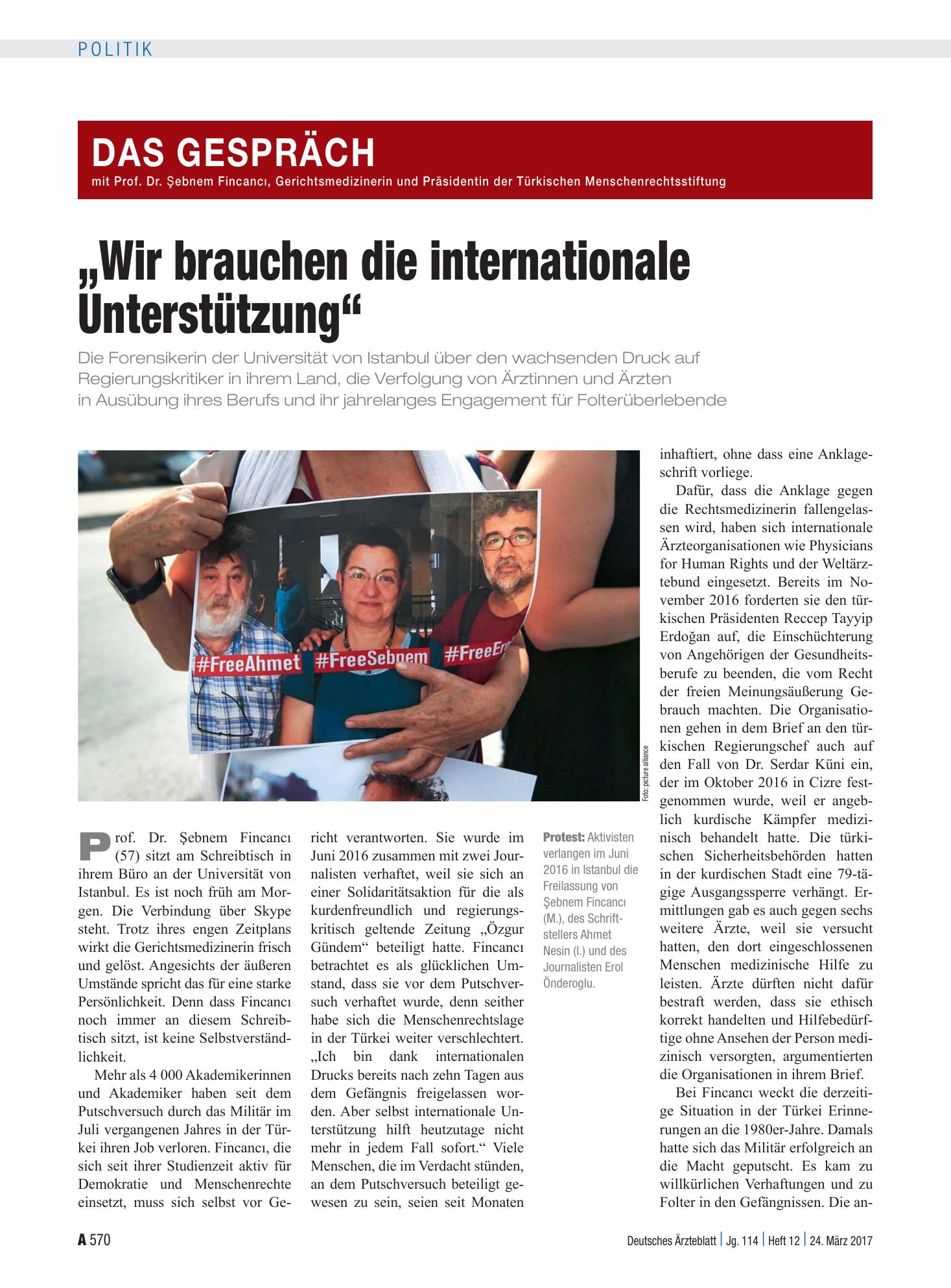 Vorschauseite 1: Das Gespräch mit Prof. Dr. Şebnem Fincancı, Gerichtsmedizinerin und Präsidentin der Türkischen Menschenrechtsstiftung: „Wir brauchen die internationale Unterstützung“ – Deutsches…