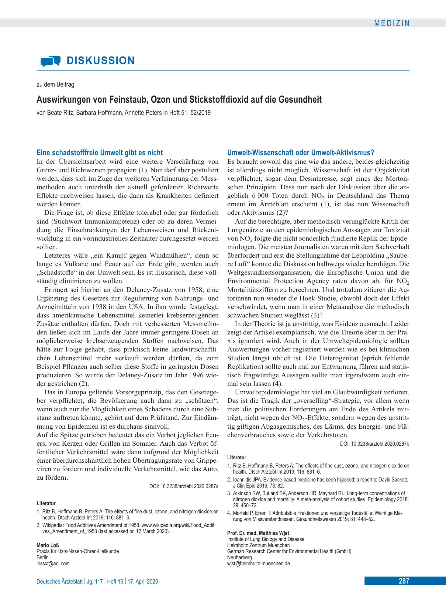 Vorschauseite 1: Umwelt-Wissenschaft oder Umwelt-Aktivismus? – Deutsches Ärzteblatt
