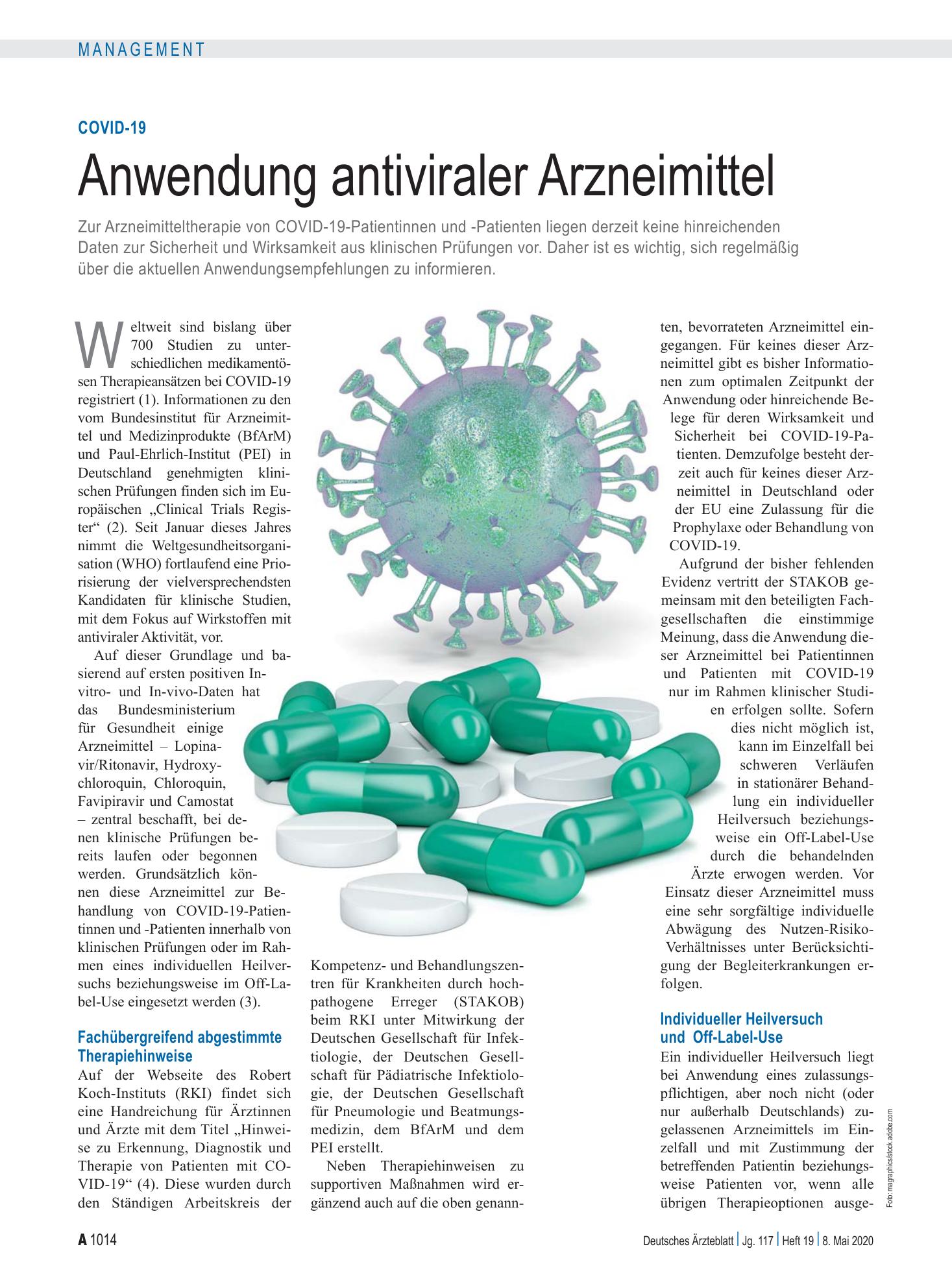 Vorschauseite 1: COVID-19: Anwendung antiviraler Arzneimittel – Deutsches Ärzteblatt