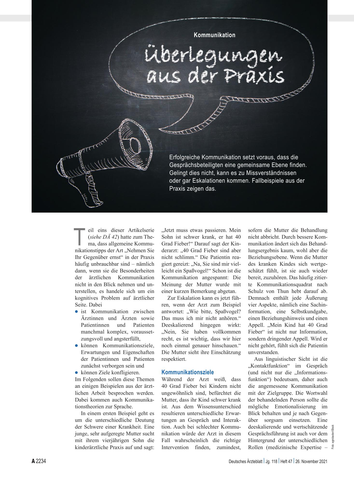 Vorschauseite 1: Kommunikation: Überlegungen aus der Praxis – Deutsches Ärzteblatt