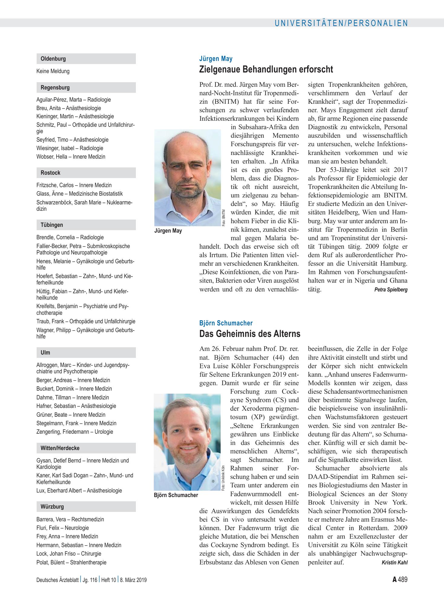 Vorschauseite 1: Björn Schumacher: Das Geheimnis des Alterns – Deutsches Ärzteblatt