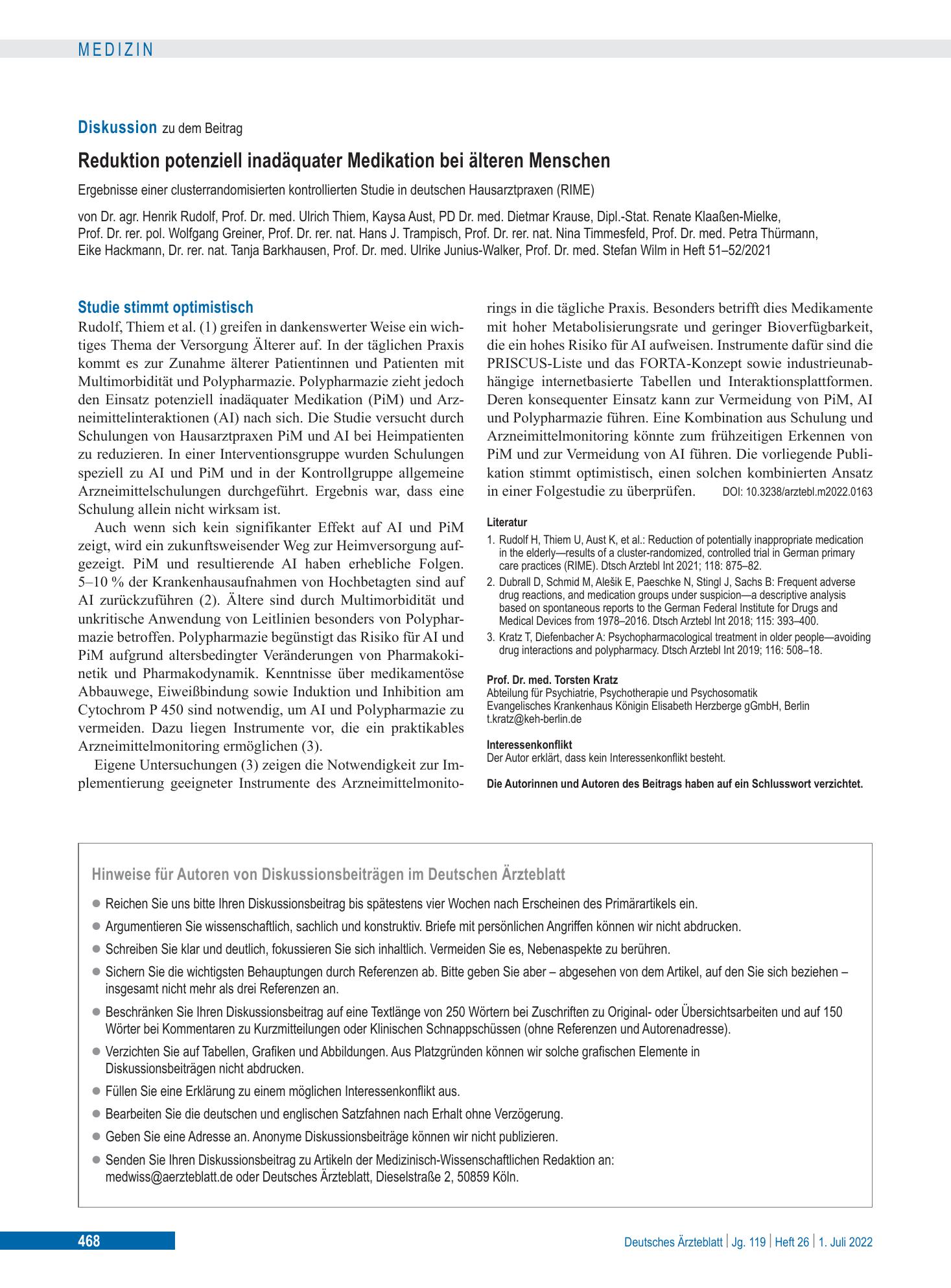 Vorschauseite 1: Studie stimmt optimistisch – Deutsches Ärzteblatt