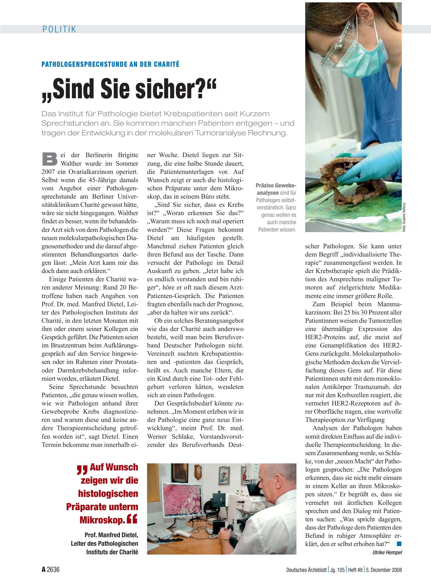 Vorschauseite 1: Pathologensprechstunde an der Charité: „Sind Sie sicher?“ – Deutsches Ärzteblatt