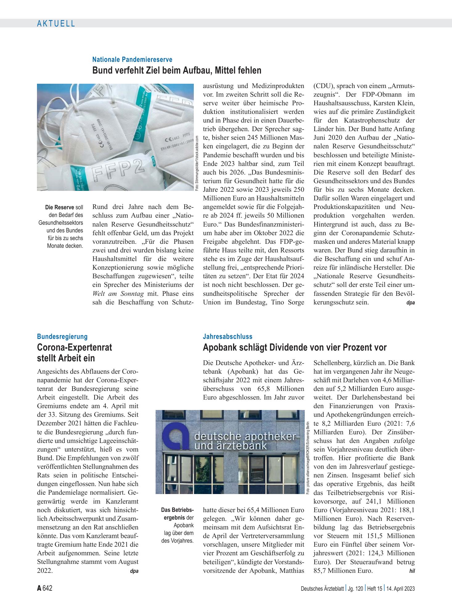 Vorschauseite 1: Bundesregierung: Corona-Expertenrat stellt Arbeit ein – Deutsches Ärzteblatt