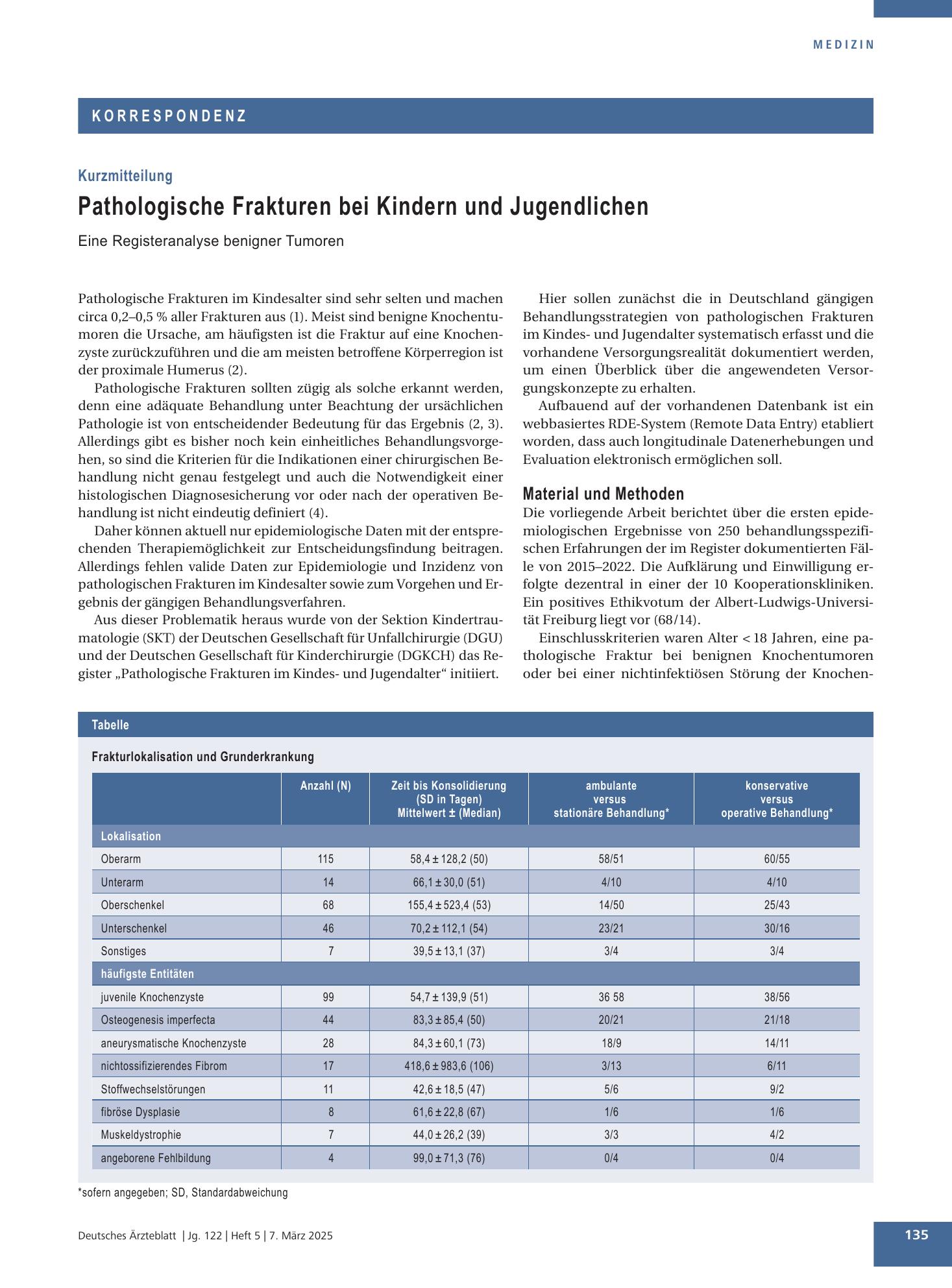 Vorschauseite 1: Pathologische Frakturen bei Kindern und Jugendlichen – Deutsches Ärzteblatt