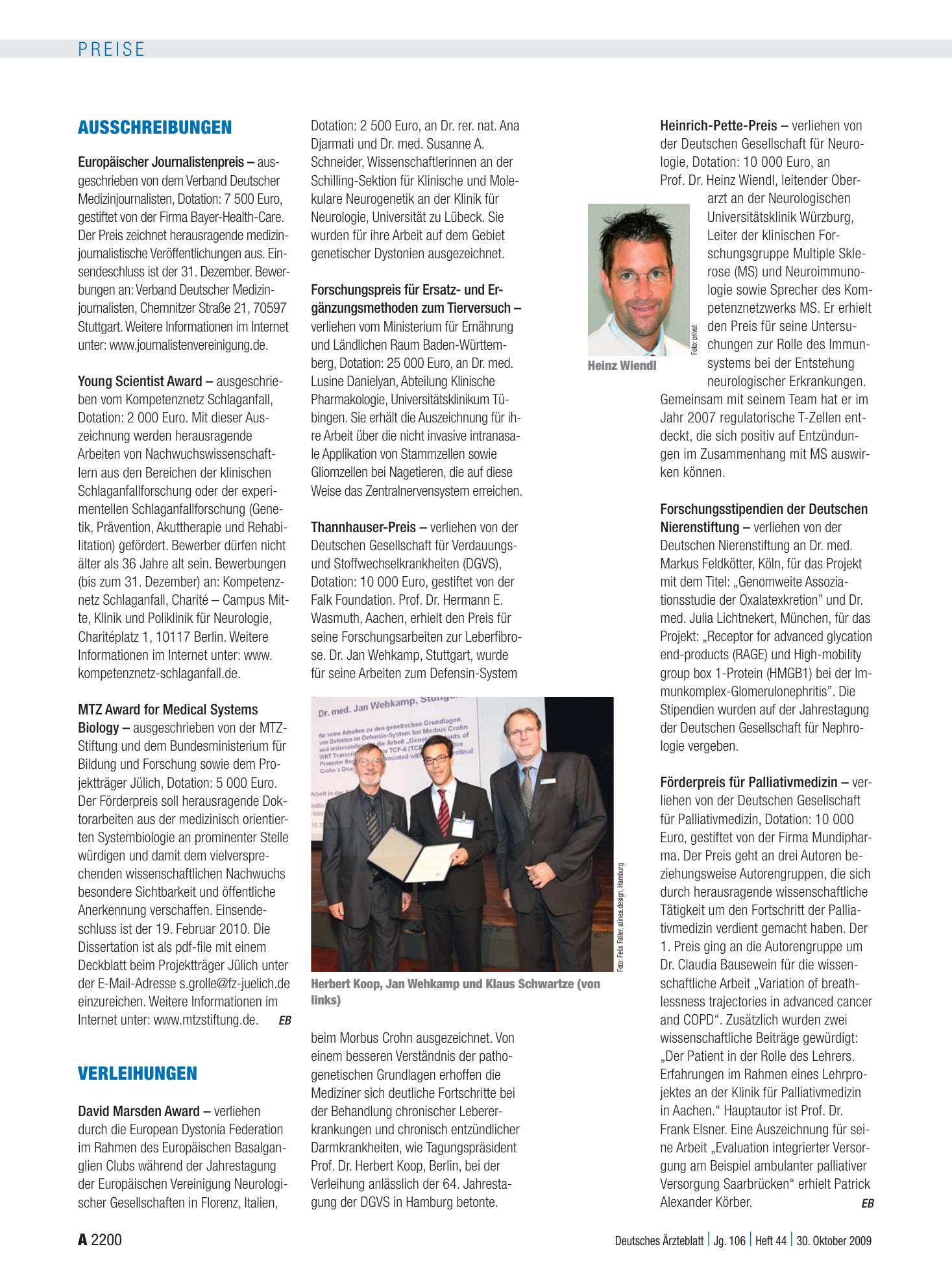 Vorschauseite 1: Verleihungen – Deutsches Ärzteblatt