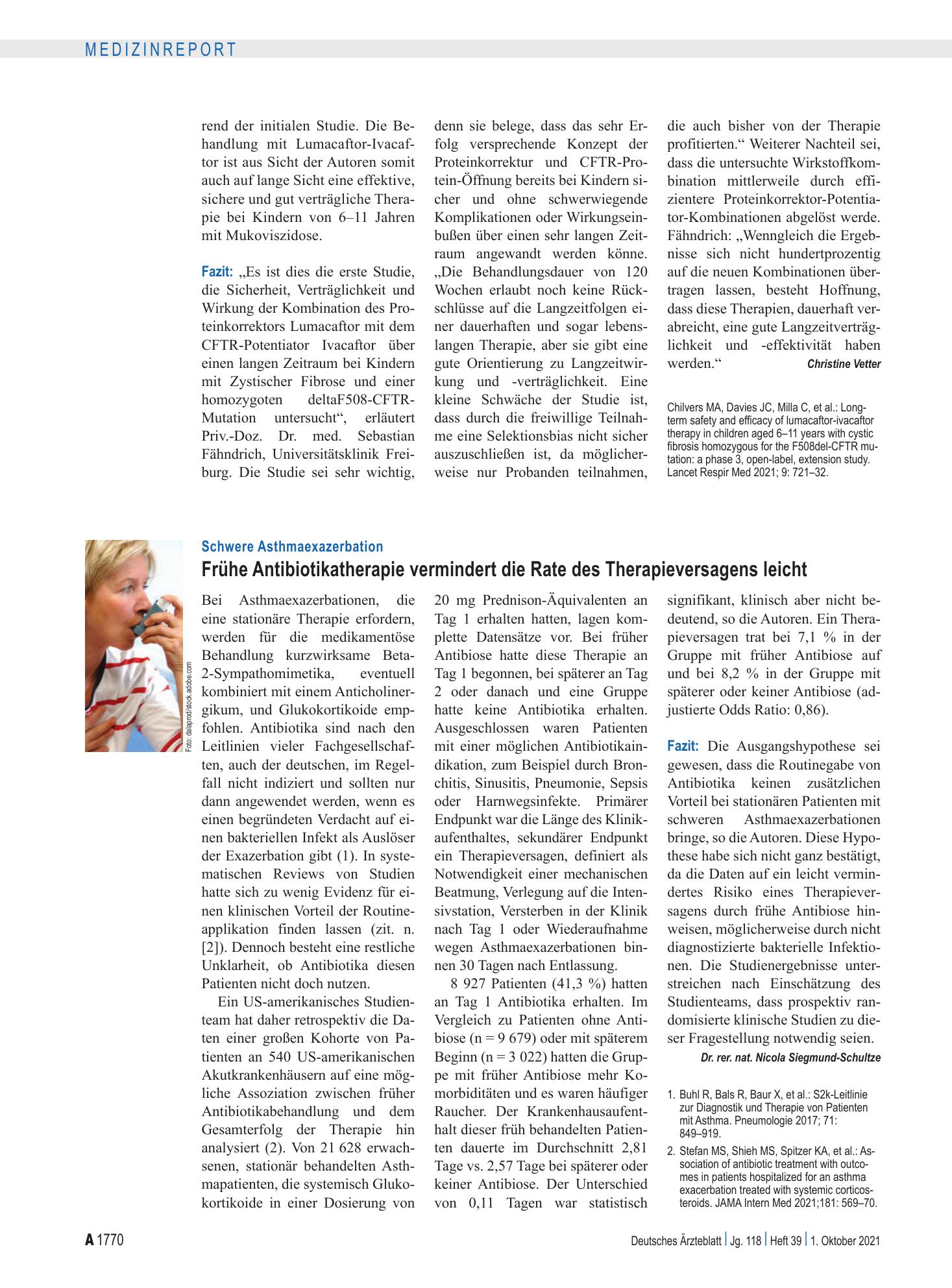 Vorschauseite 1: Schwere Asthmaexazerbation: Frühe Antibiotikatherapie vermindert die Rate des Therapieversagens leicht – Deutsches Ärzteblatt