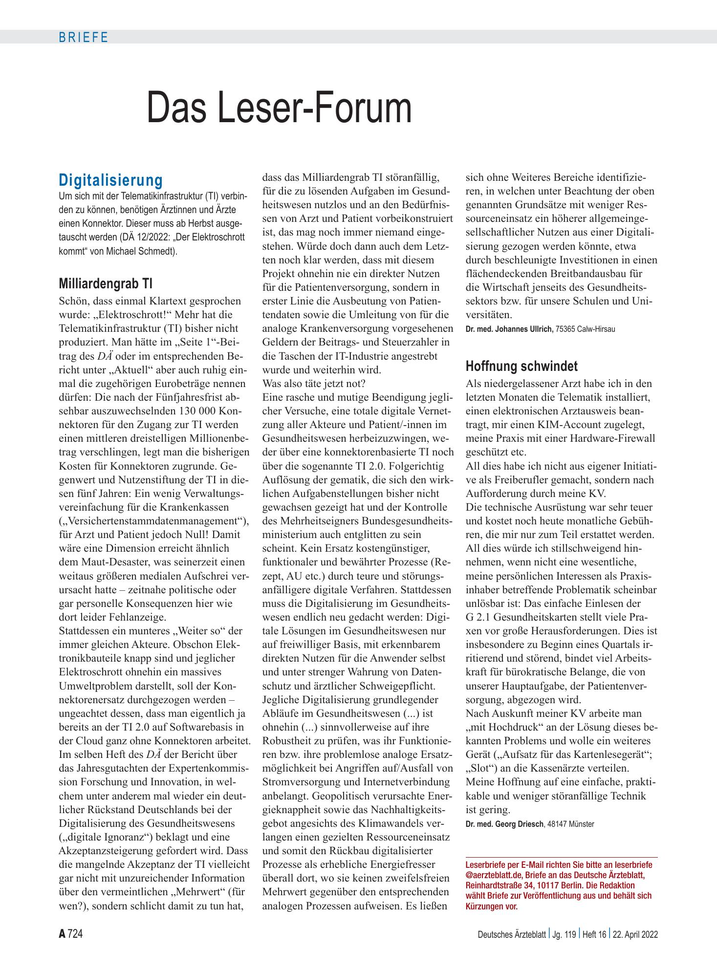 Vorschauseite 1: Digitalisierung: Milliardengrab TI – Deutsches Ärzteblatt