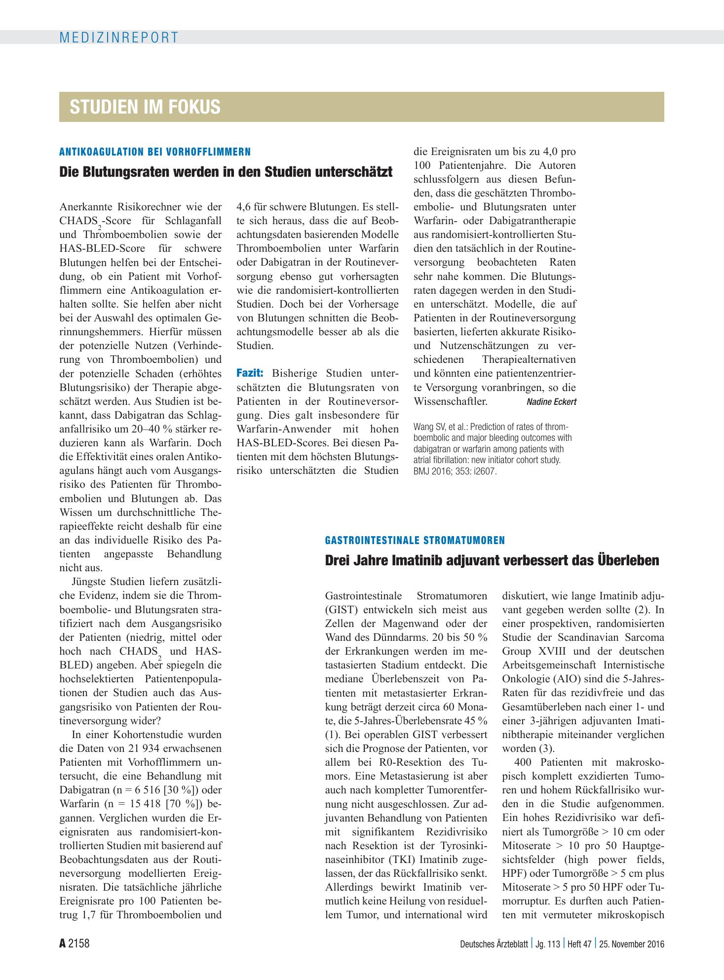 Vorschauseite 1: Antikoagulation bei Vorhofflimmern: Die Blutungsraten werden in den Studien unterschätzt – Deutsches Ärzteblatt