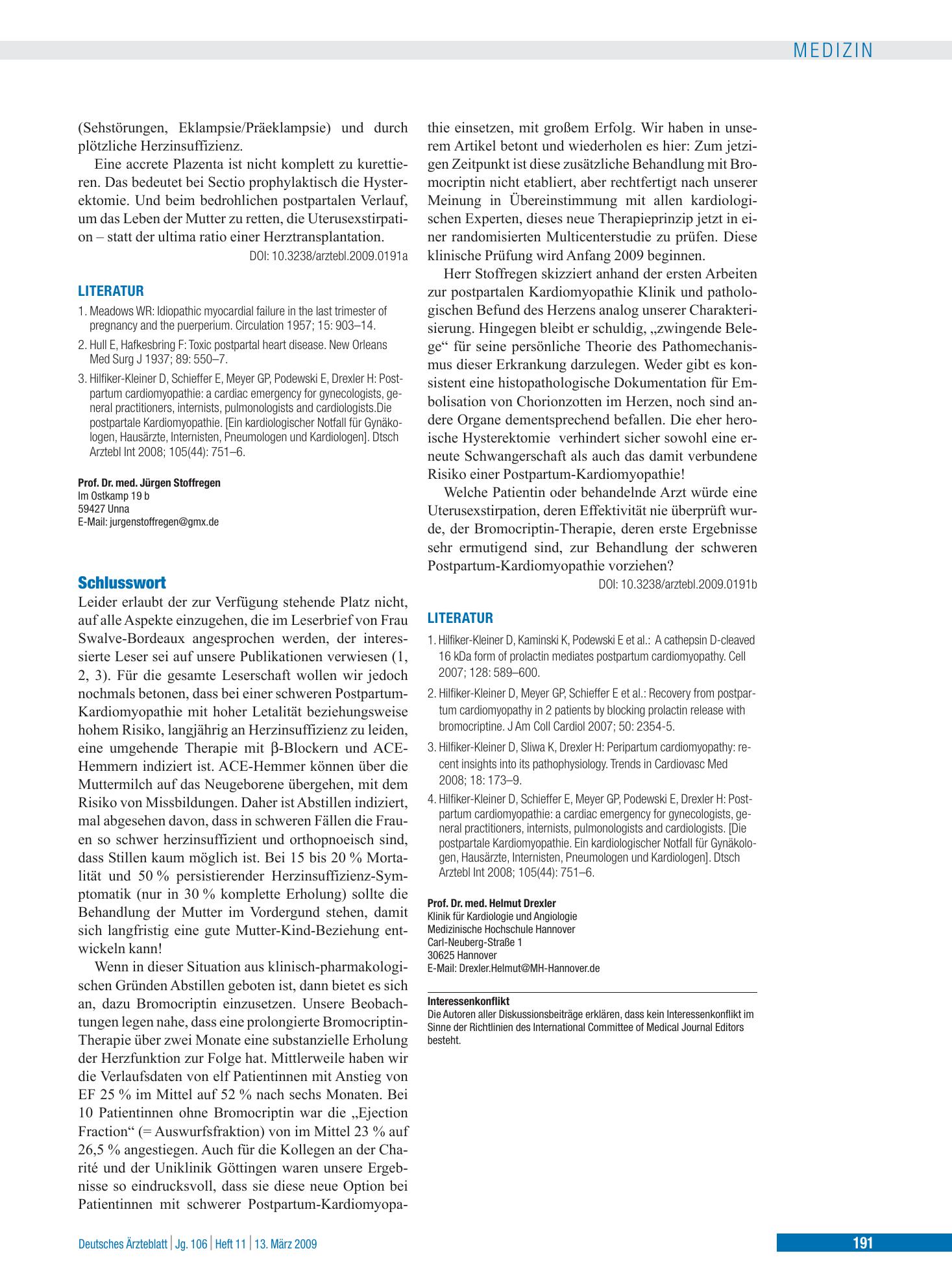 Vorschauseite 1: Die postpartale Kardiomyopathie - Ein kardiologischer Notfall für Gynäkologen, Hausärzte, Internisten, Pneumologen und Kardiologen: Schlusswort – Deutsches Ärzteblatt