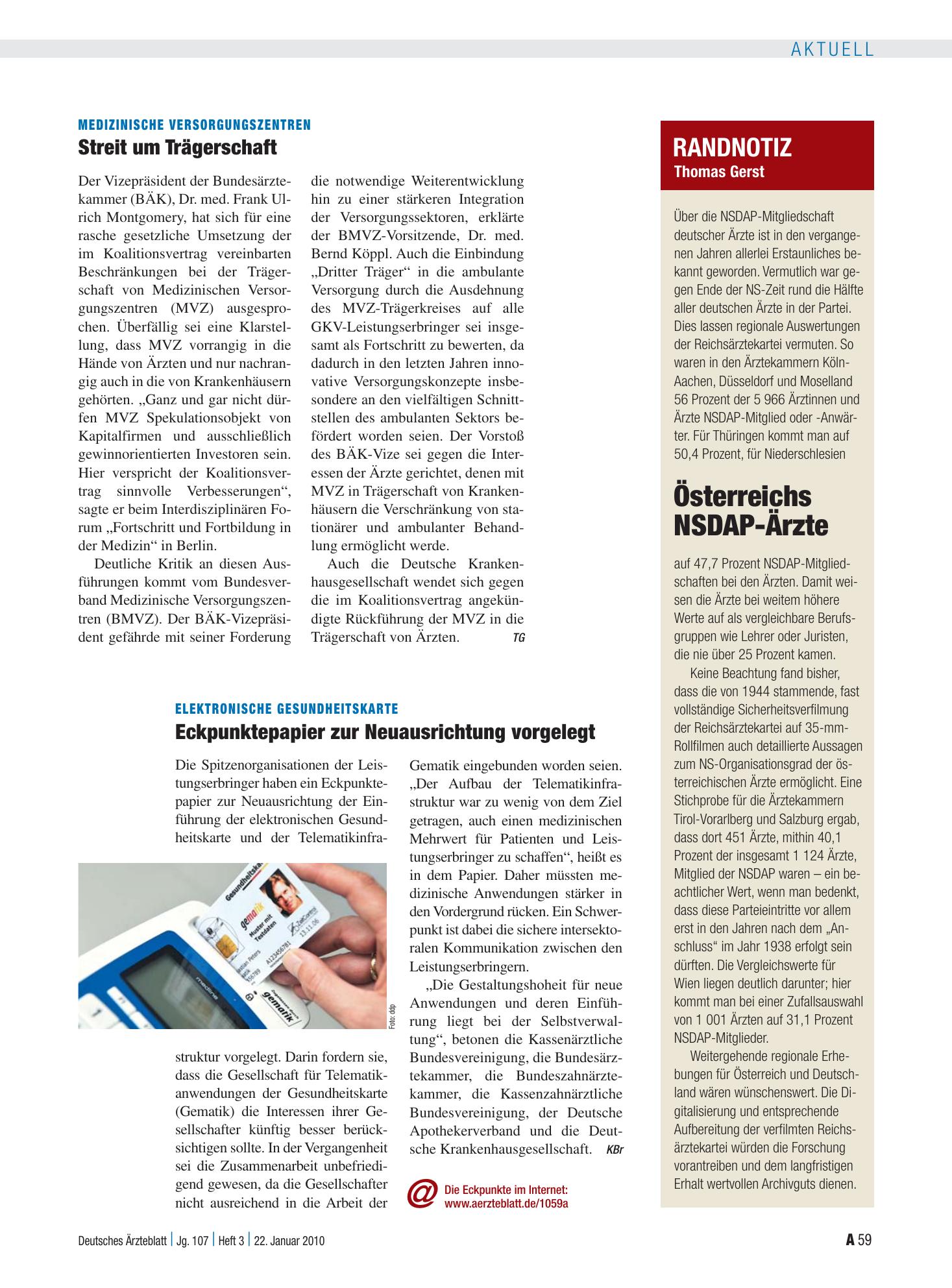 Vorschauseite 1: Randnotiz: Österreichs NSDAP-Ärzte – Deutsches Ärzteblatt