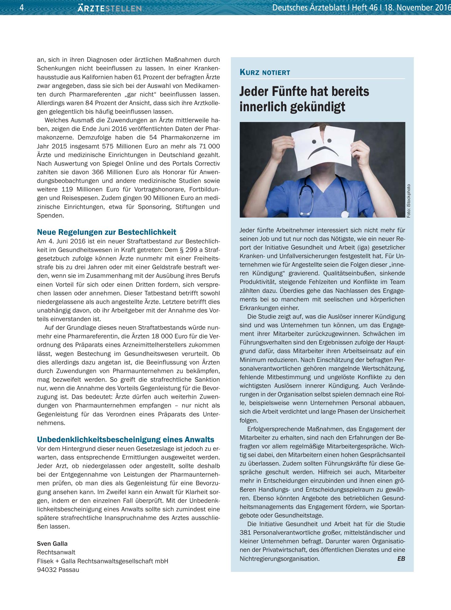 Vorschauseite 1: Jeder Fünfte hat bereits innerlich gekündigt – Deutsches Ärzteblatt