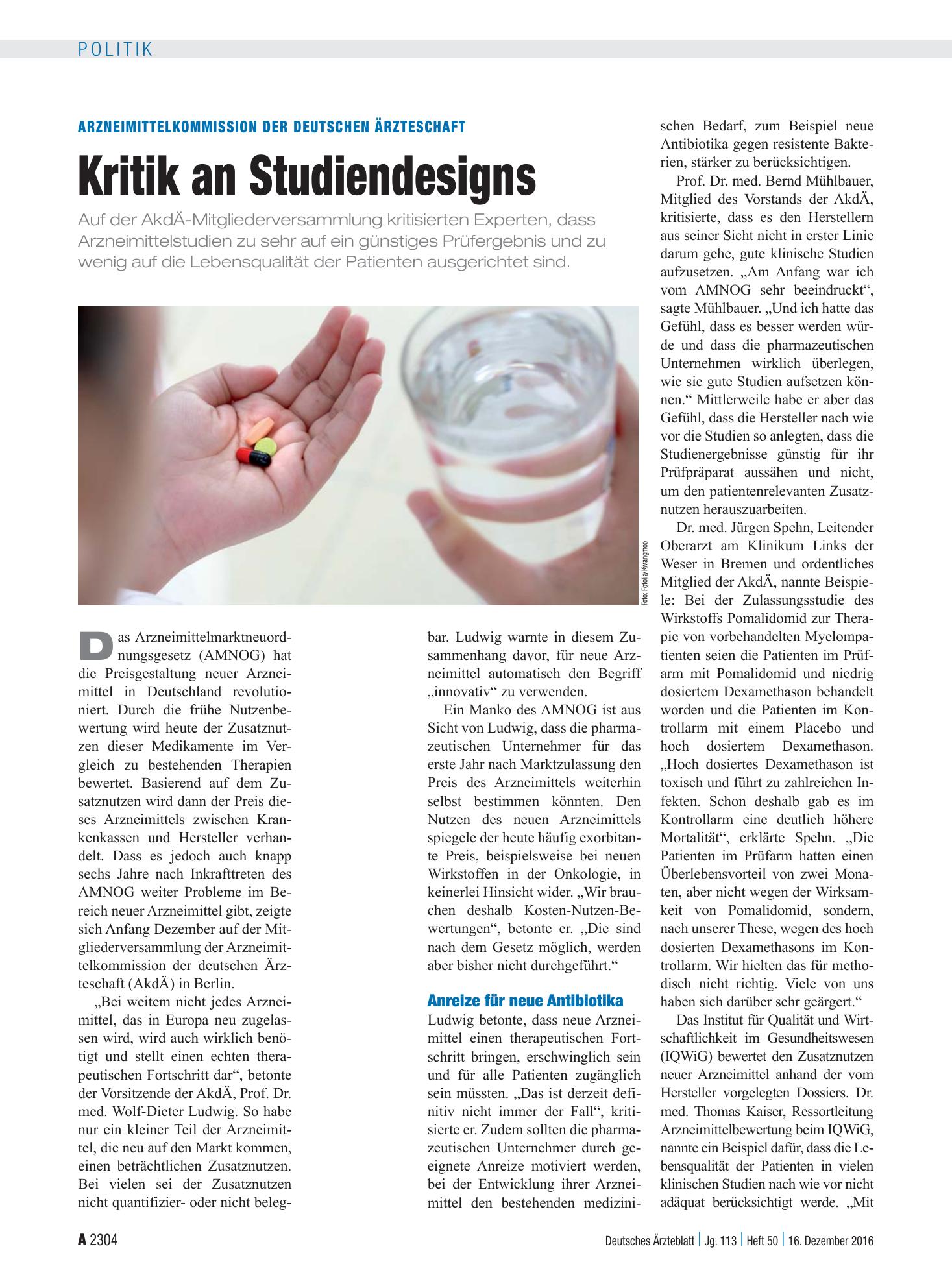 Vorschauseite 1: Arzneimittelkommission der deutschen Ärzteschaft: Kritik an Studiendesigns – Deutsches Ärzteblatt
